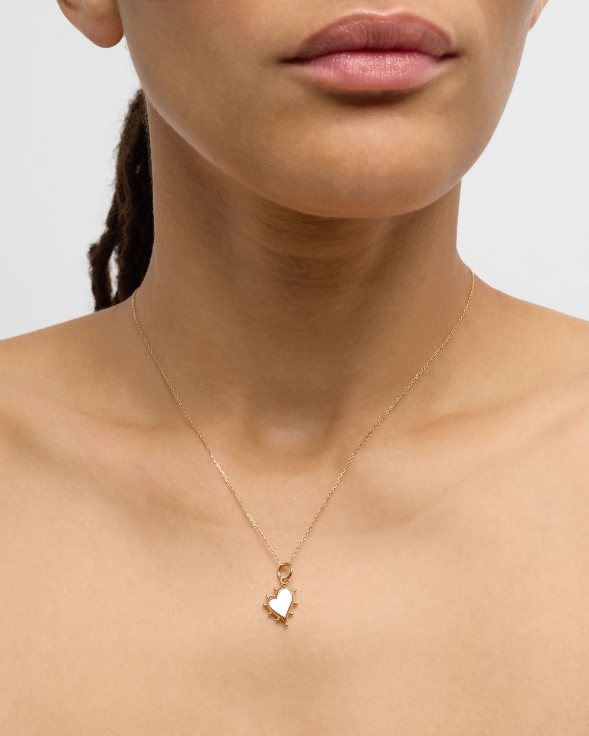 Monica Rich Kosann 18K Yellow Gold Petite Mother of Pearl Heart Necklace