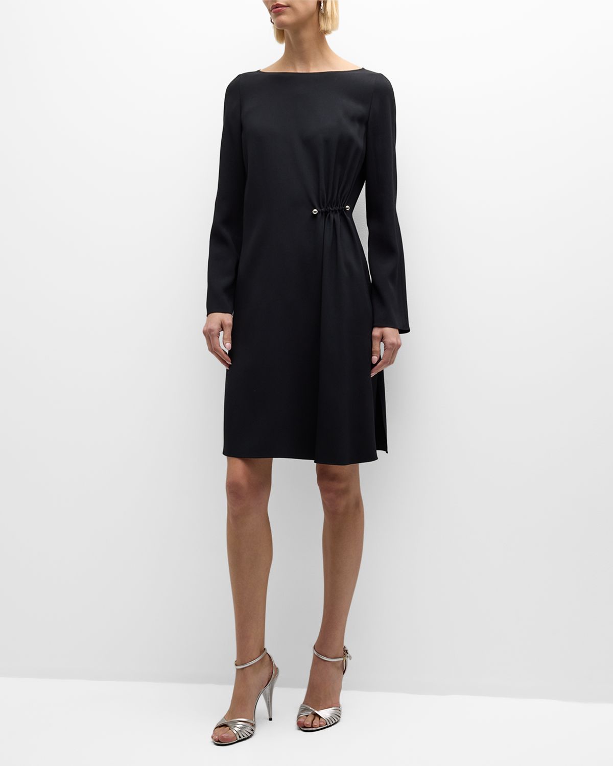 Emporio Armani Gathered Bateau-Neck Satin Midi Shift Dress