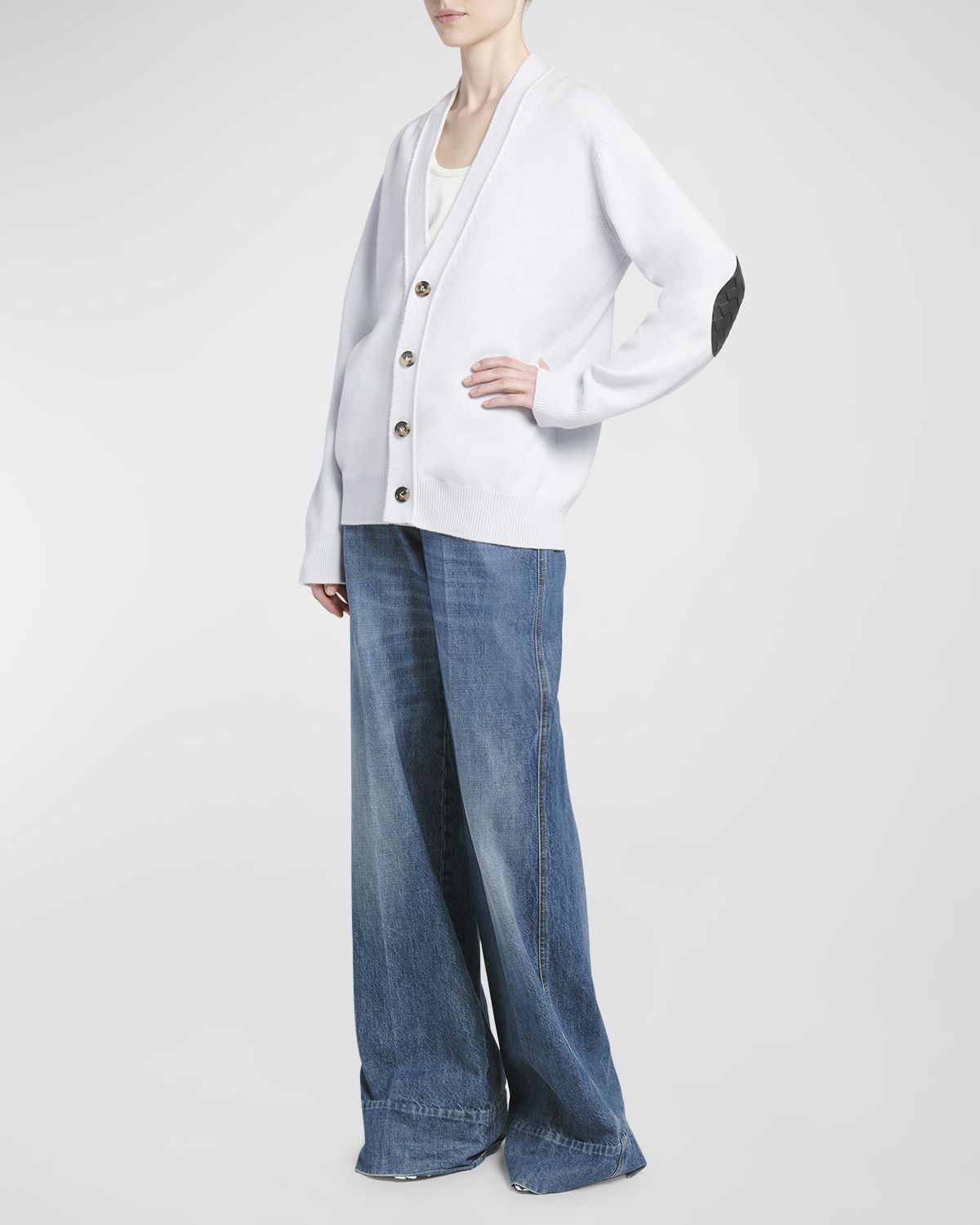 Bottega Veneta Classic Cashmere Cardigan with Intrec Patches