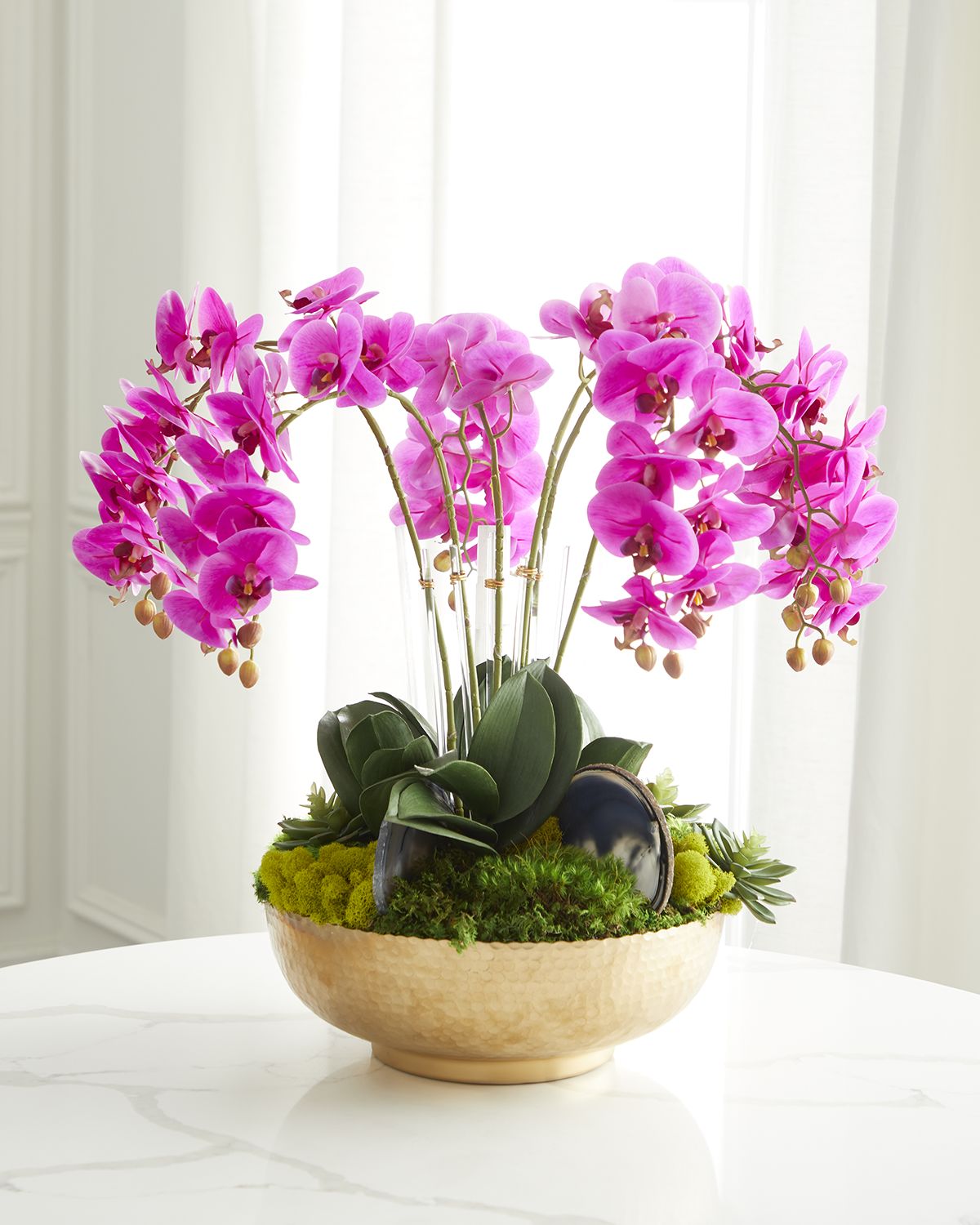 T & C Floral Company Orchid Faux Florals in Gold Hammered Metal Bowl with Selenite & Agate Slabs - 24" | Thumbnail 5 T & C Floral Company Orchid Faux Florals in Gold Hammered Metal Bowl with Selenite & Agate Slabs - 24" | Thumbnail 5