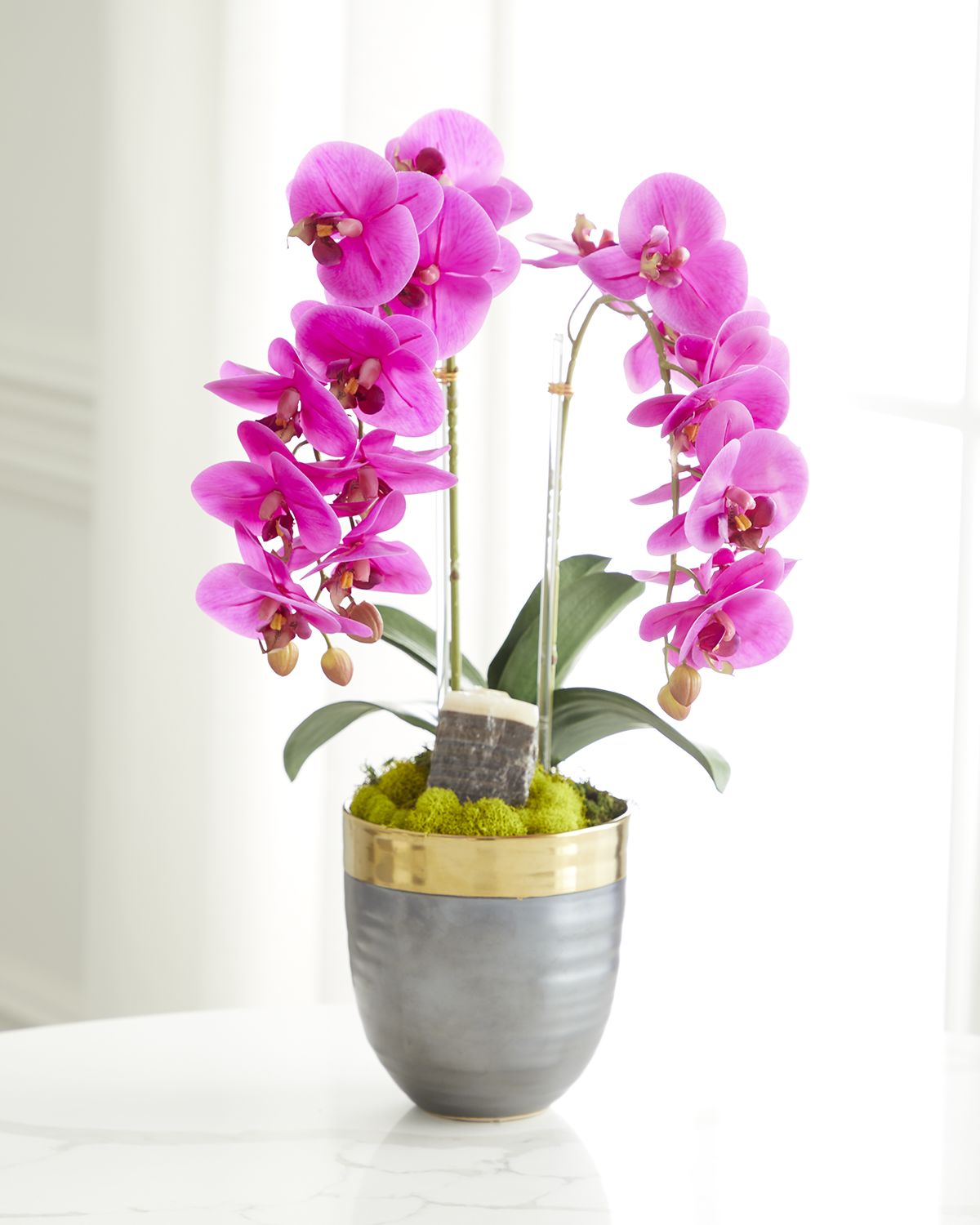 T & C Floral Company Double Orchid Faux Florals in Gold-Rimmed Ceramic Pot with Zebra Stone - 22" | Thumbnail 5