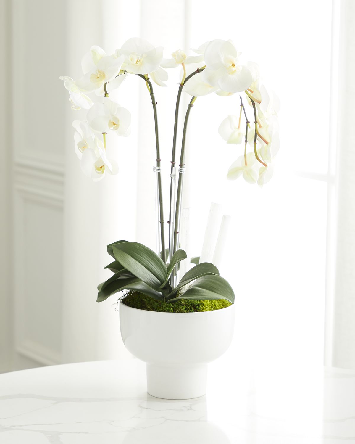 T & C Floral Company Triple Orchid Faux Florals in White Ceramic Pot with Selenite - 23" | Thumbnail 5