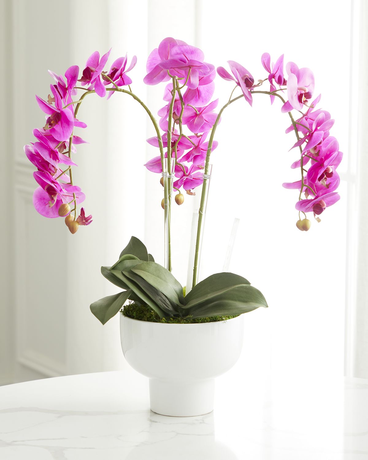 T & C Floral Company Triple Orchid Faux Florals in White Ceramic Pot with Selenite - 23" | Thumbnail 5