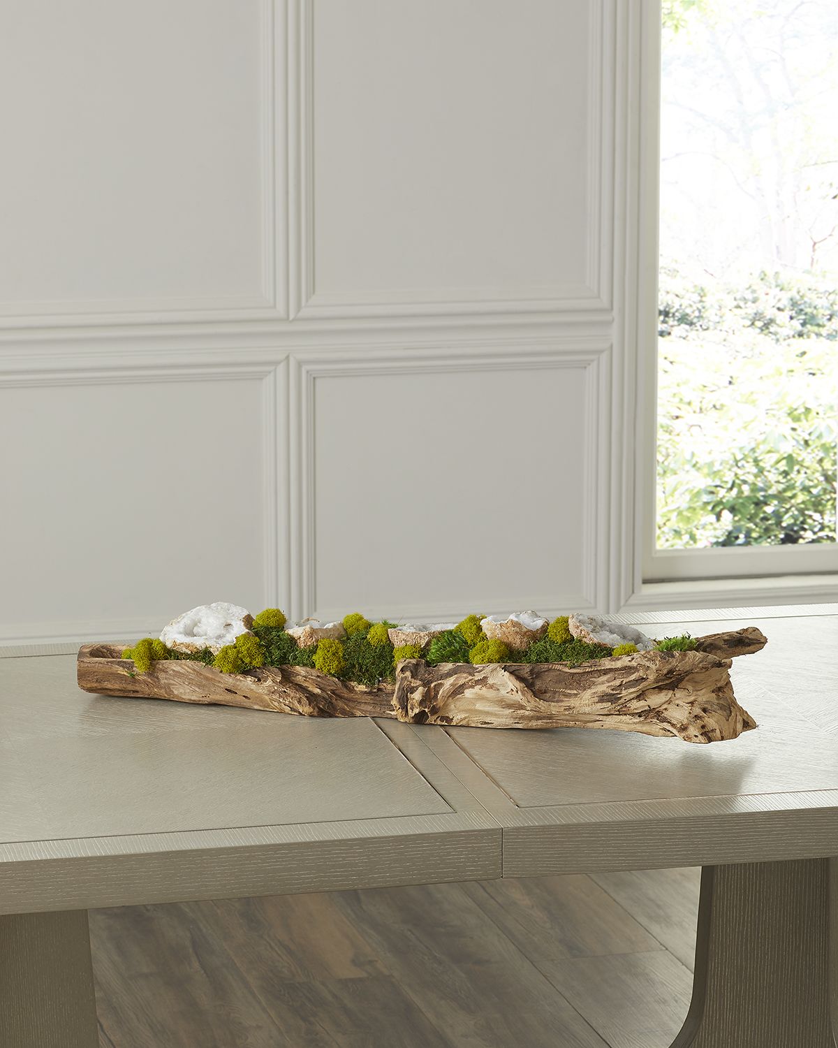 T & C Floral Company Preserved Moss and Geodes Garden in Hand-Carved Wood Log - 36" | Thumbnail 6