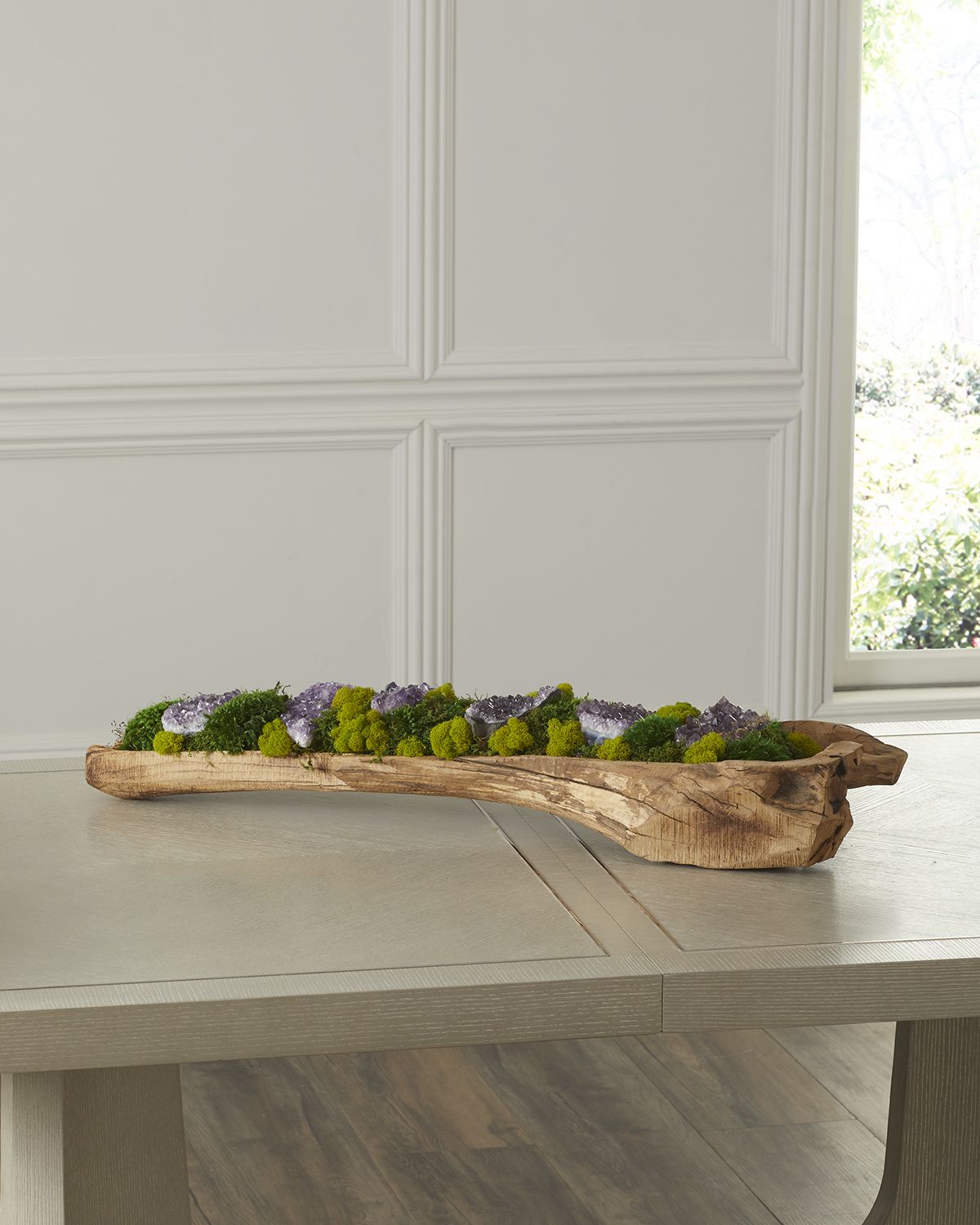 T & C Floral Company Preserved Moss and Geodes Garden in Hand-Carved Wood Log - 36" | Thumbnail 6