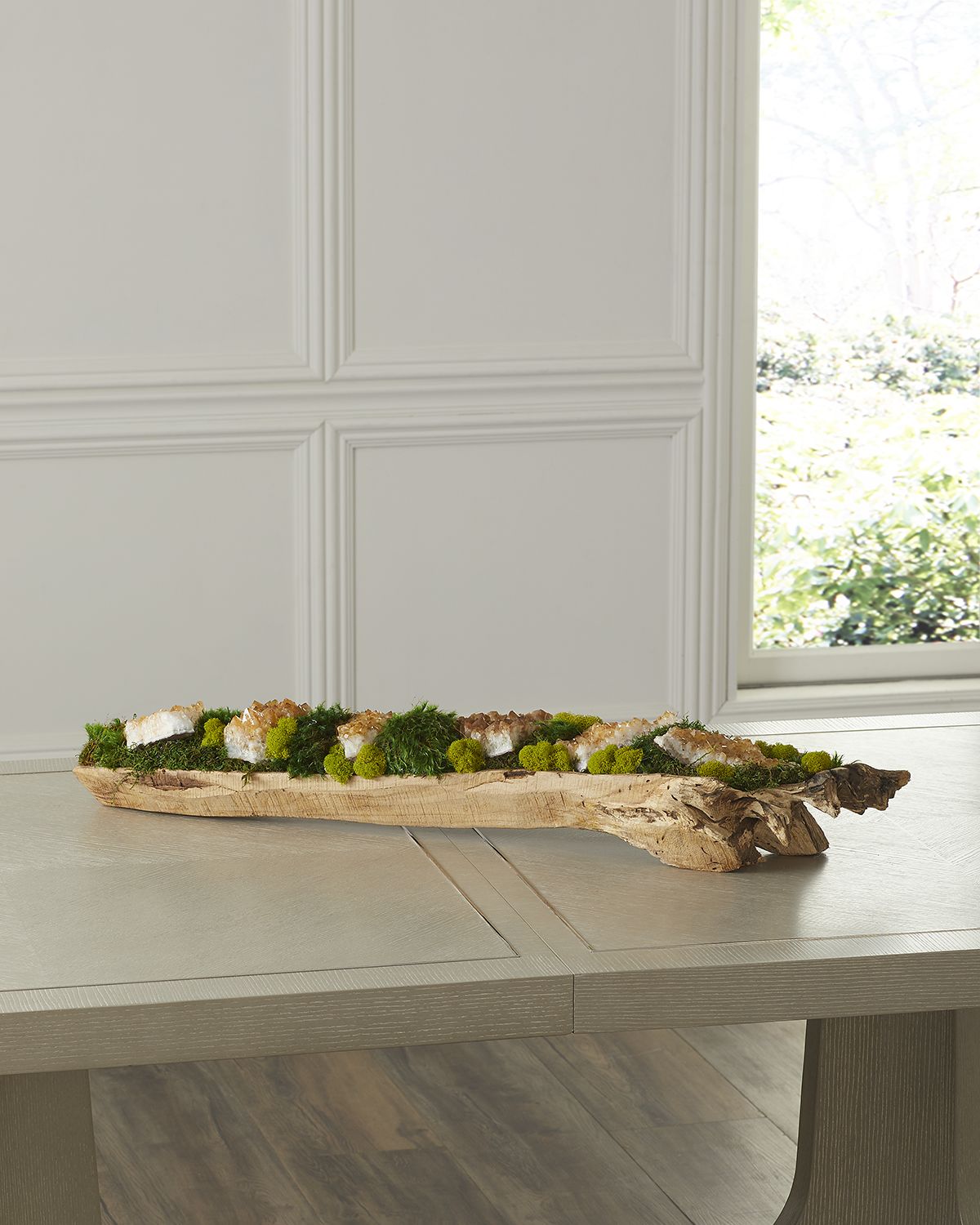 T & C Floral Company Preserved Moss and Geodes Garden in Hand-Carved Wood Log - 36" | Thumbnail 6