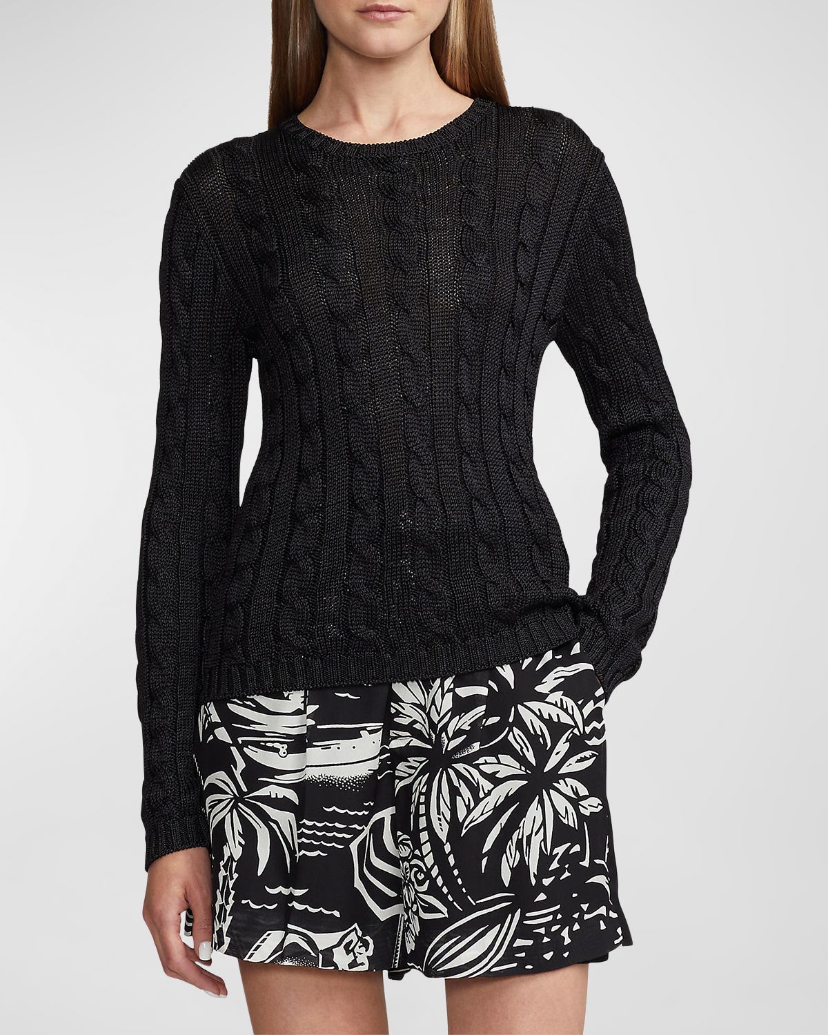 Ralph Lauren Collection Cable-Knit Silk Crewneck Sweater | Thumbnail 7