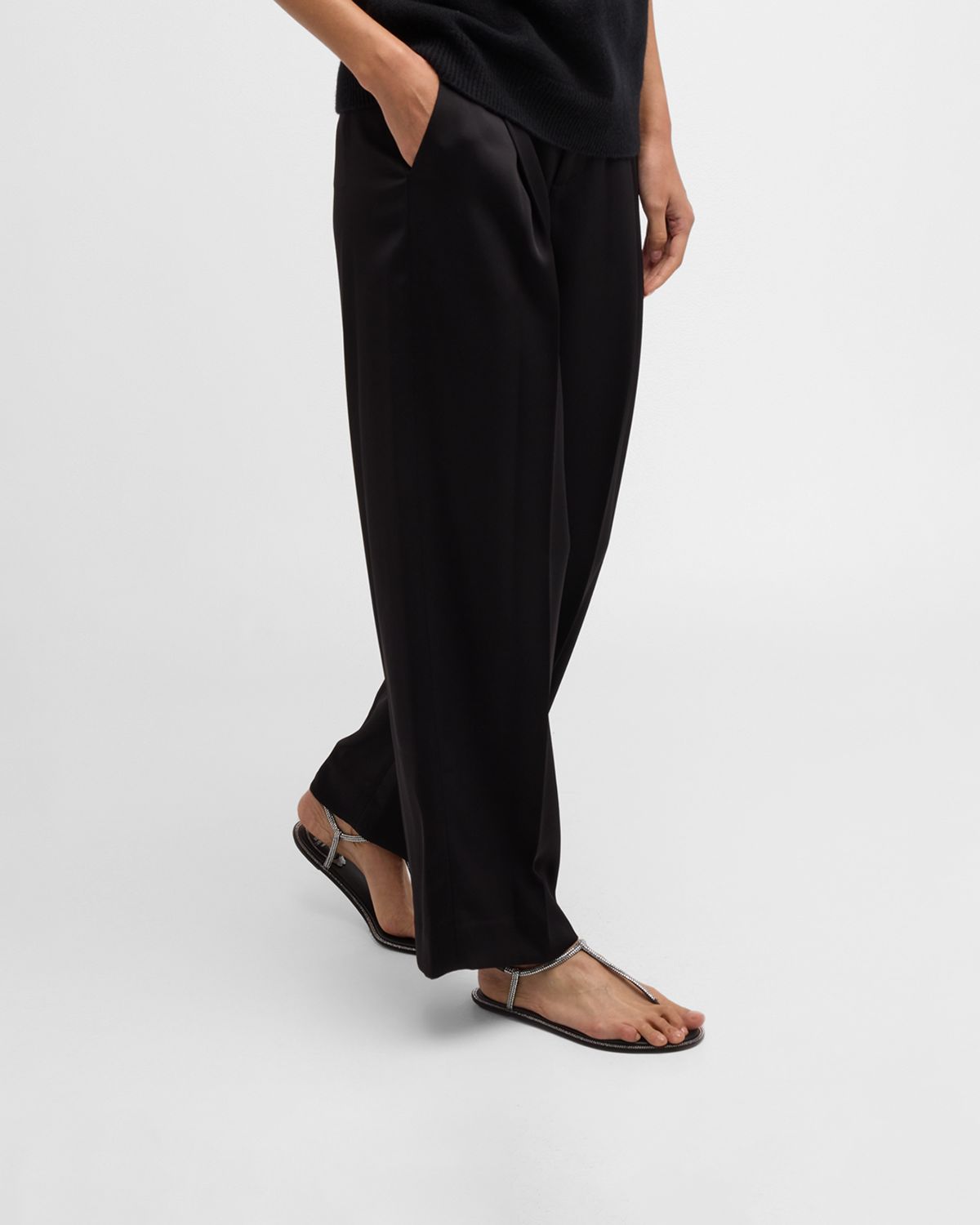 Rene Caovilla Diana Crystal T-Strap Flat Sandals