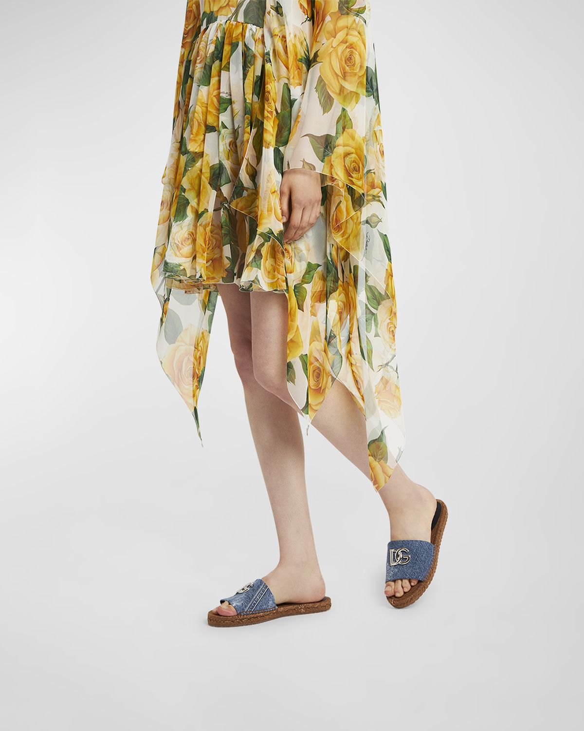 Dolce & Gabbana DG Medallion Denim Flat Espadrille Sandals