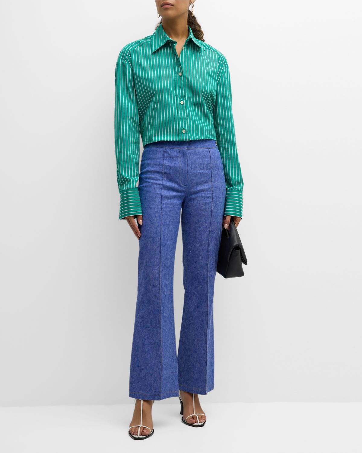 CALLAS Milano Lola Mid-Rise Pintuck Flare Denim Pants