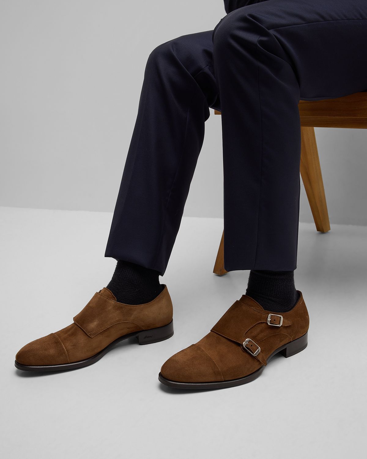 Brioni Men 's York Suede Double-Monk Strap Loafers