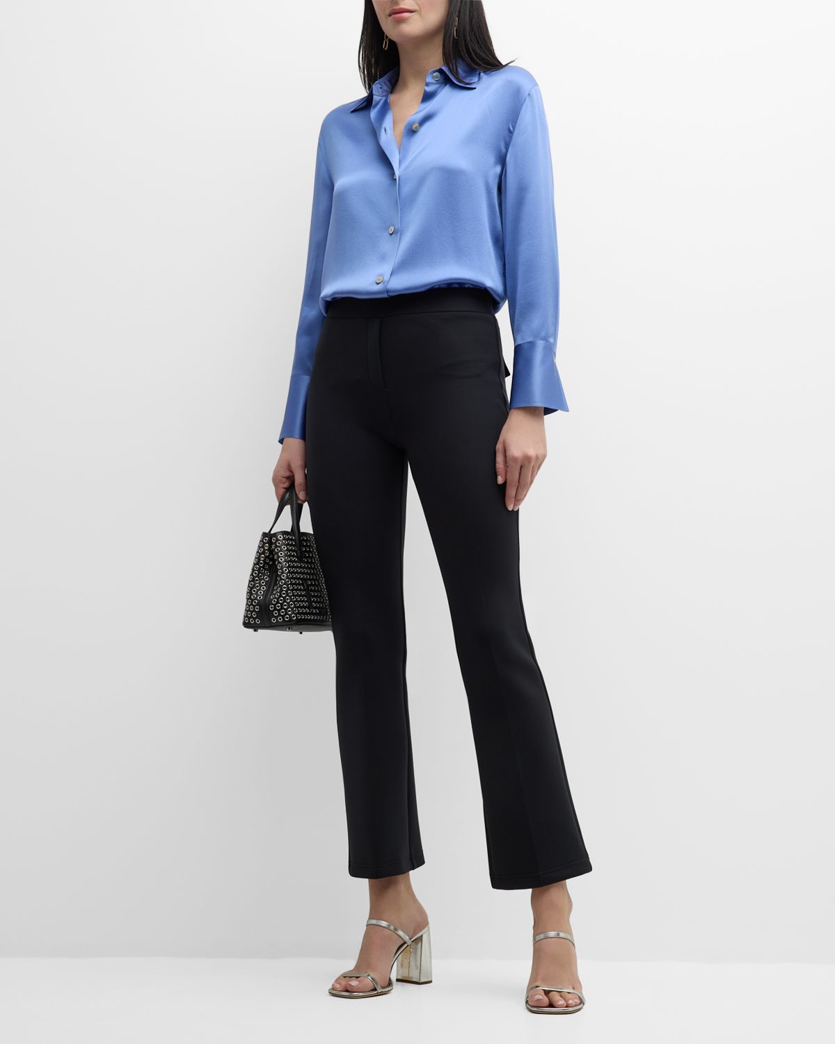 Brandon Maxwell Cropped Flare Neoprene Trousers with Front Crease