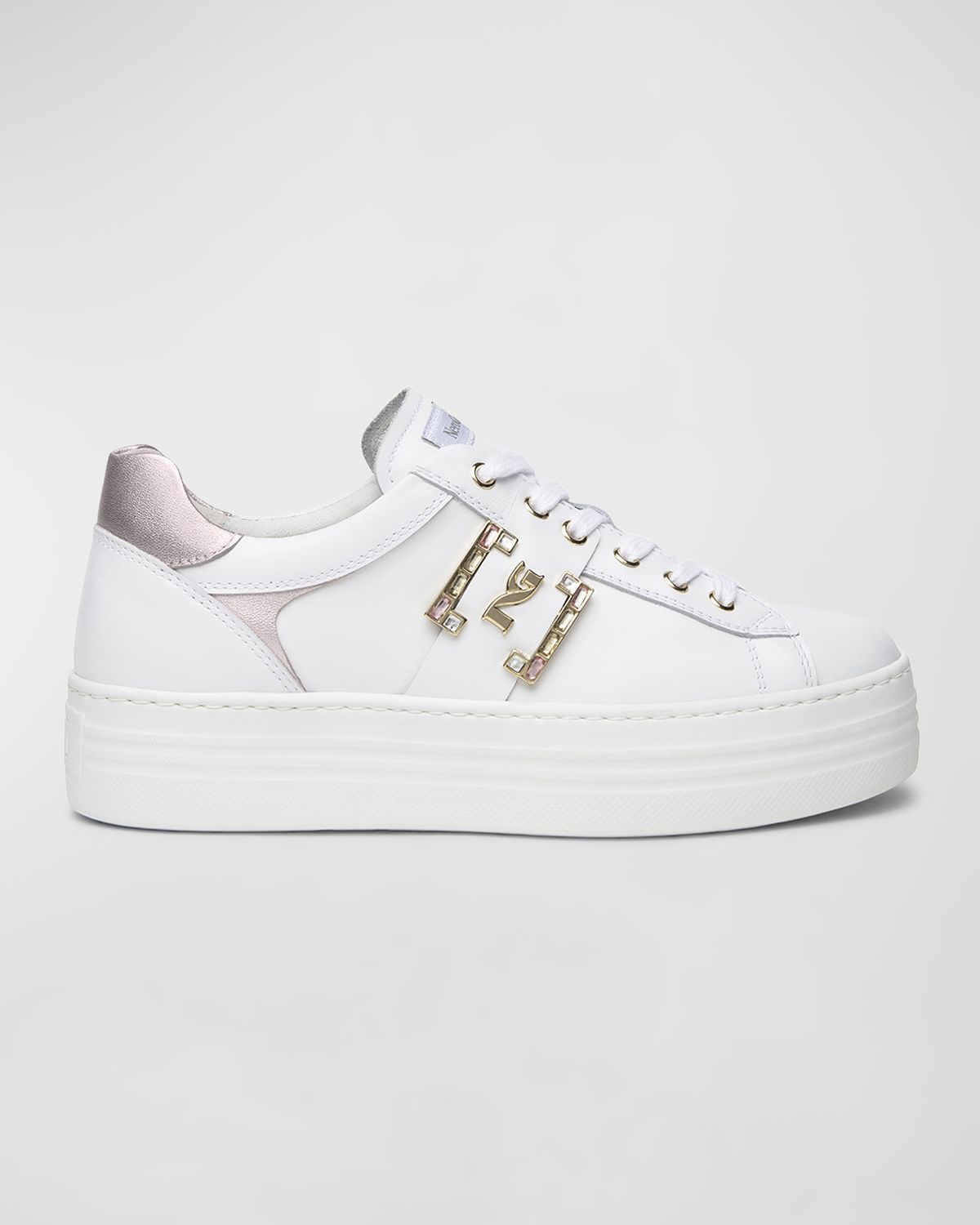 NeroGiardini Jeweled Logo Leather Skater Sneakers