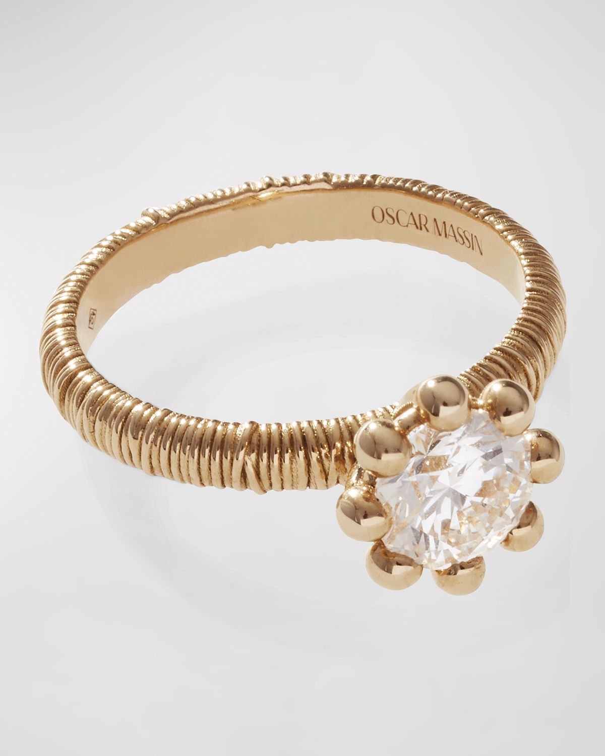 Oscar Massin Beaded Filigree 18K Recycled Yellow Gold and Lab Grown Diamond Ring