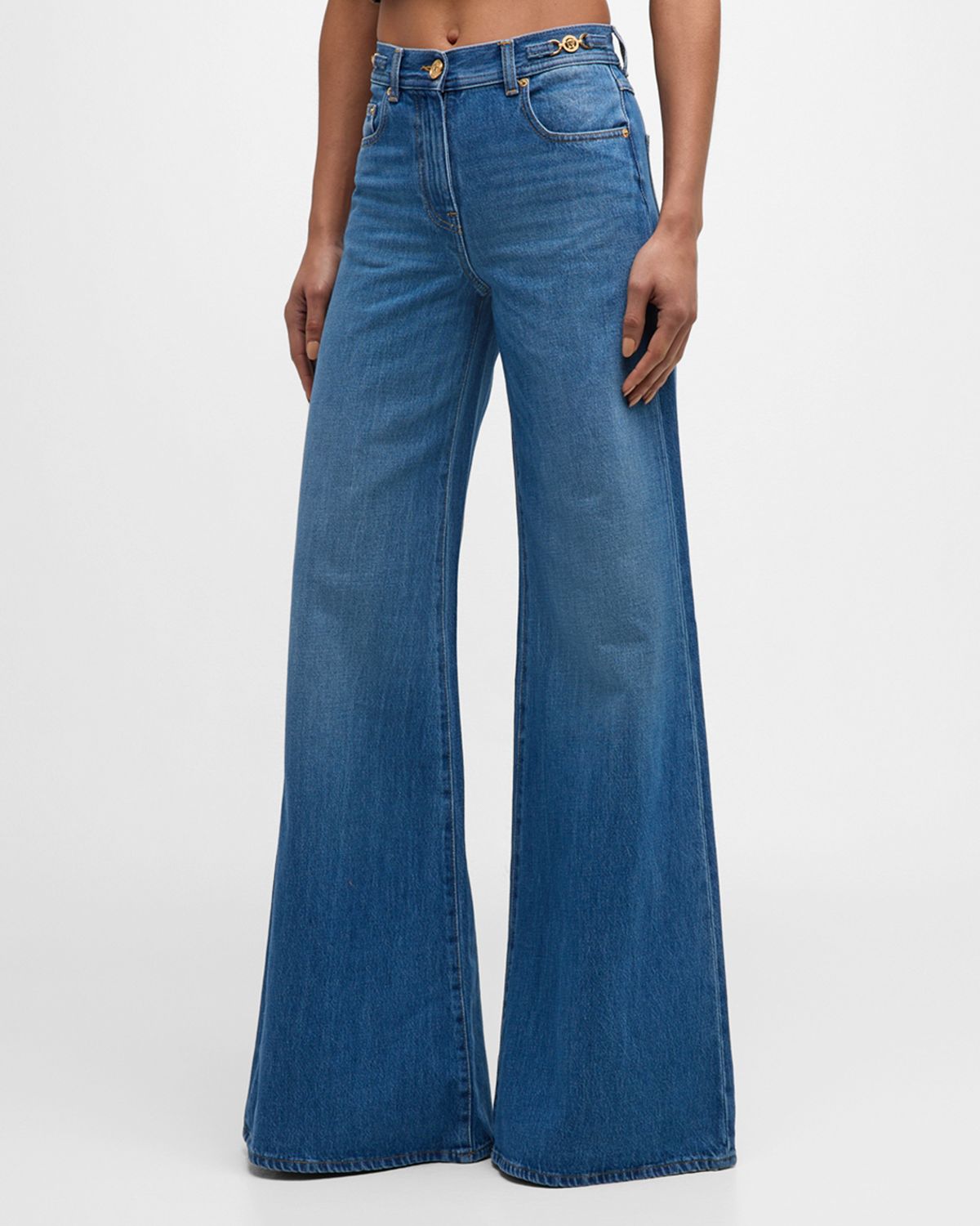 Versace Mid-Rise Stone Wash Denim Wide-Leg Pants