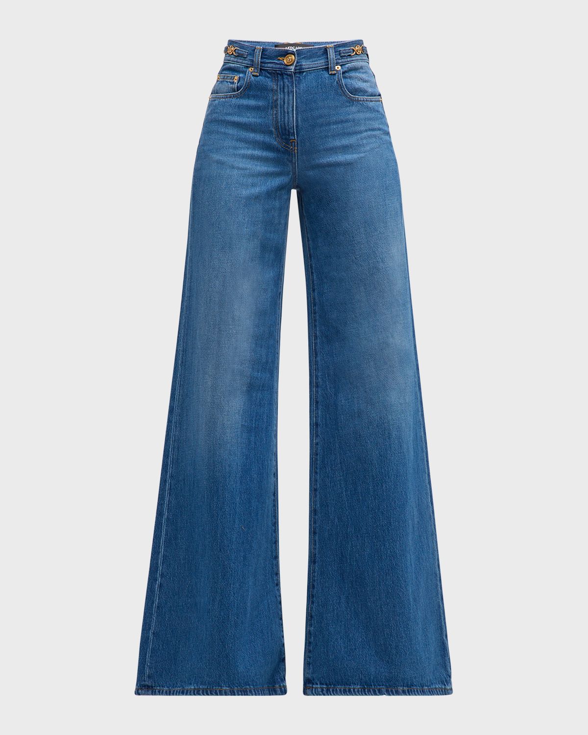 Versace Mid-Rise Stone Wash Denim Wide-Leg Pants