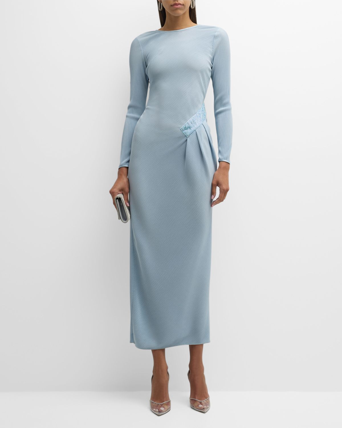 Giorgio Armani Plisse Jersey Gown with Beaded Hip Detail