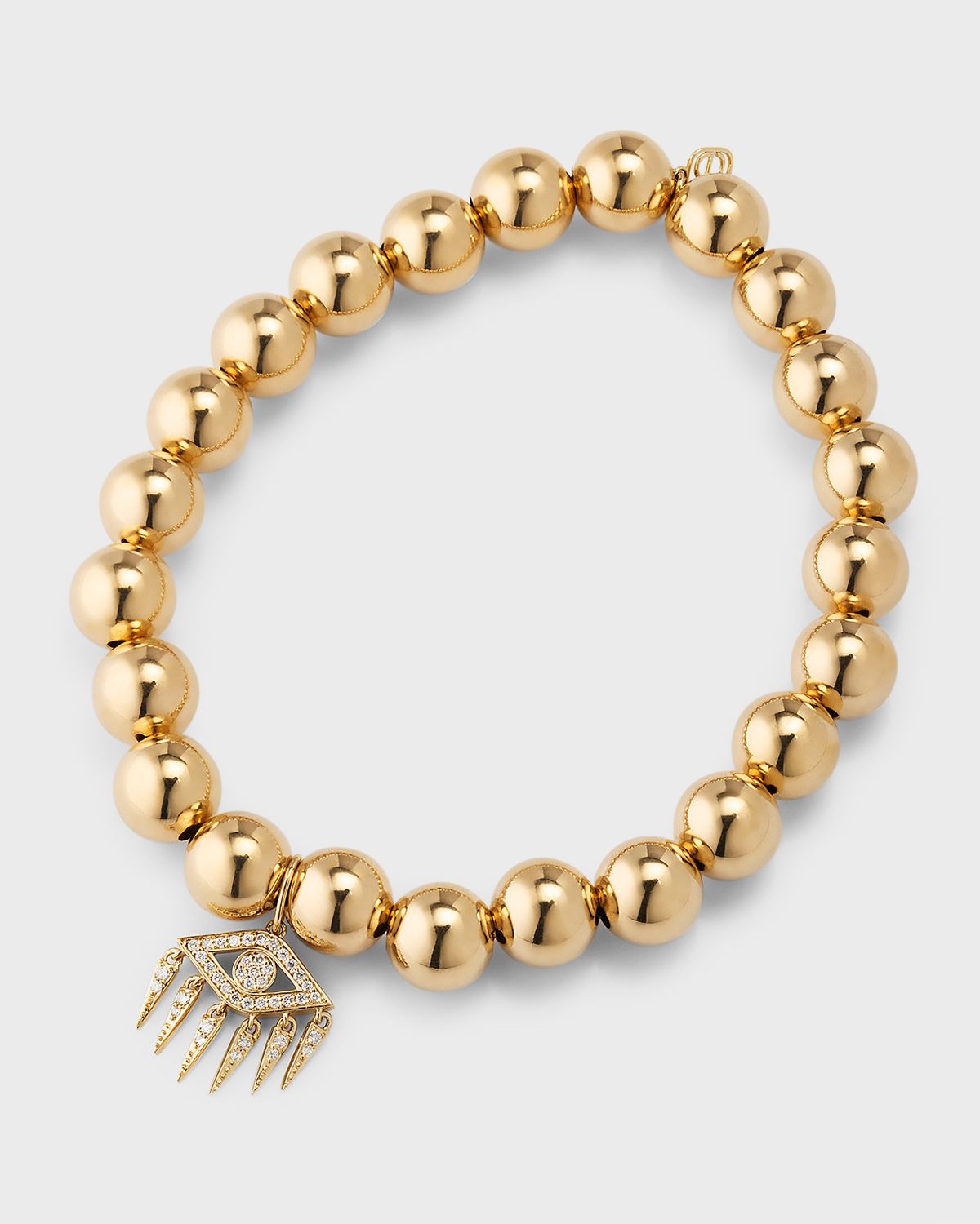 Sydney Evan Evil Eye Diamond Fringe Charm on Beaded 14K Yellow Gold Bracelet