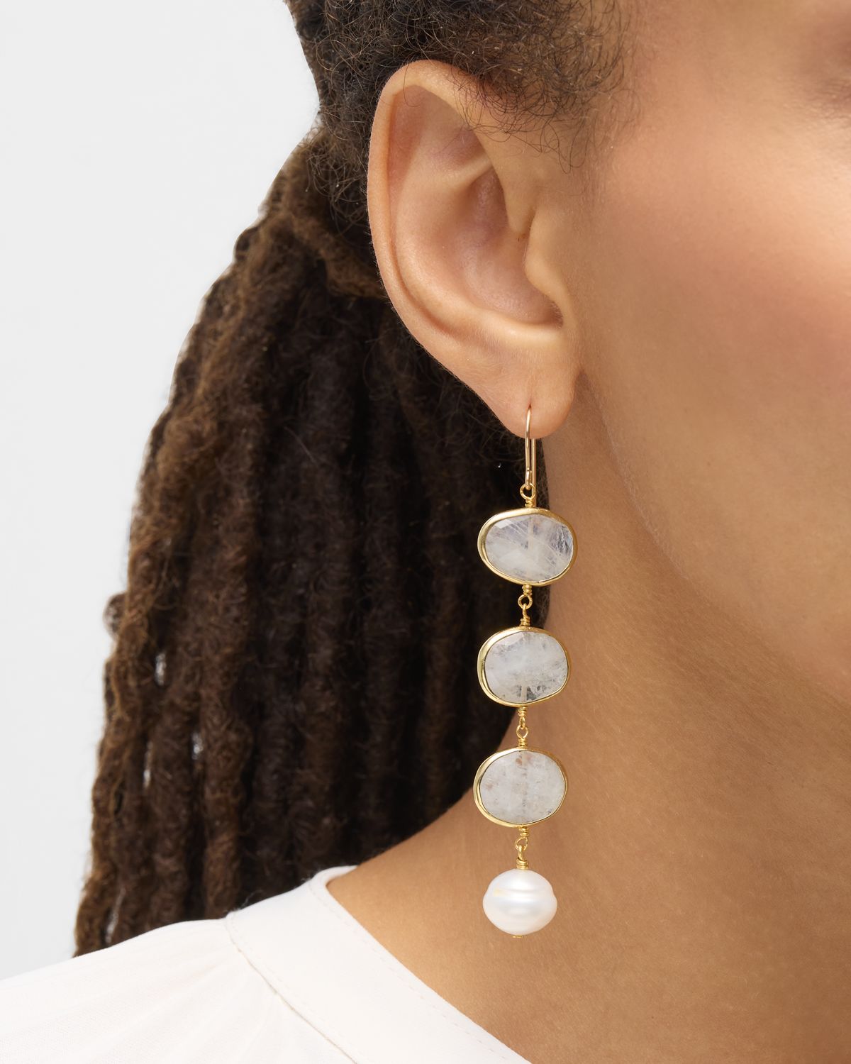 NEST Jewelry Moonstone and Pearl Linear Drop Earrings
