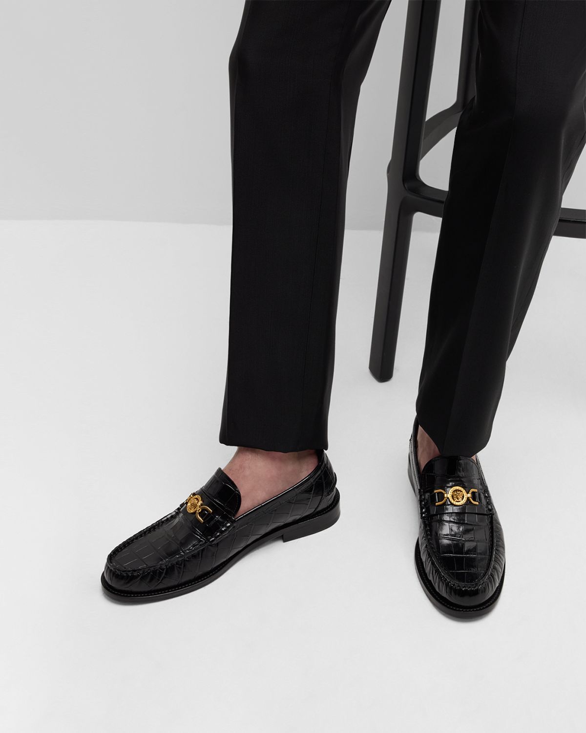 Versace Men's Croc-Effect Medusa Coin Bit Loafers