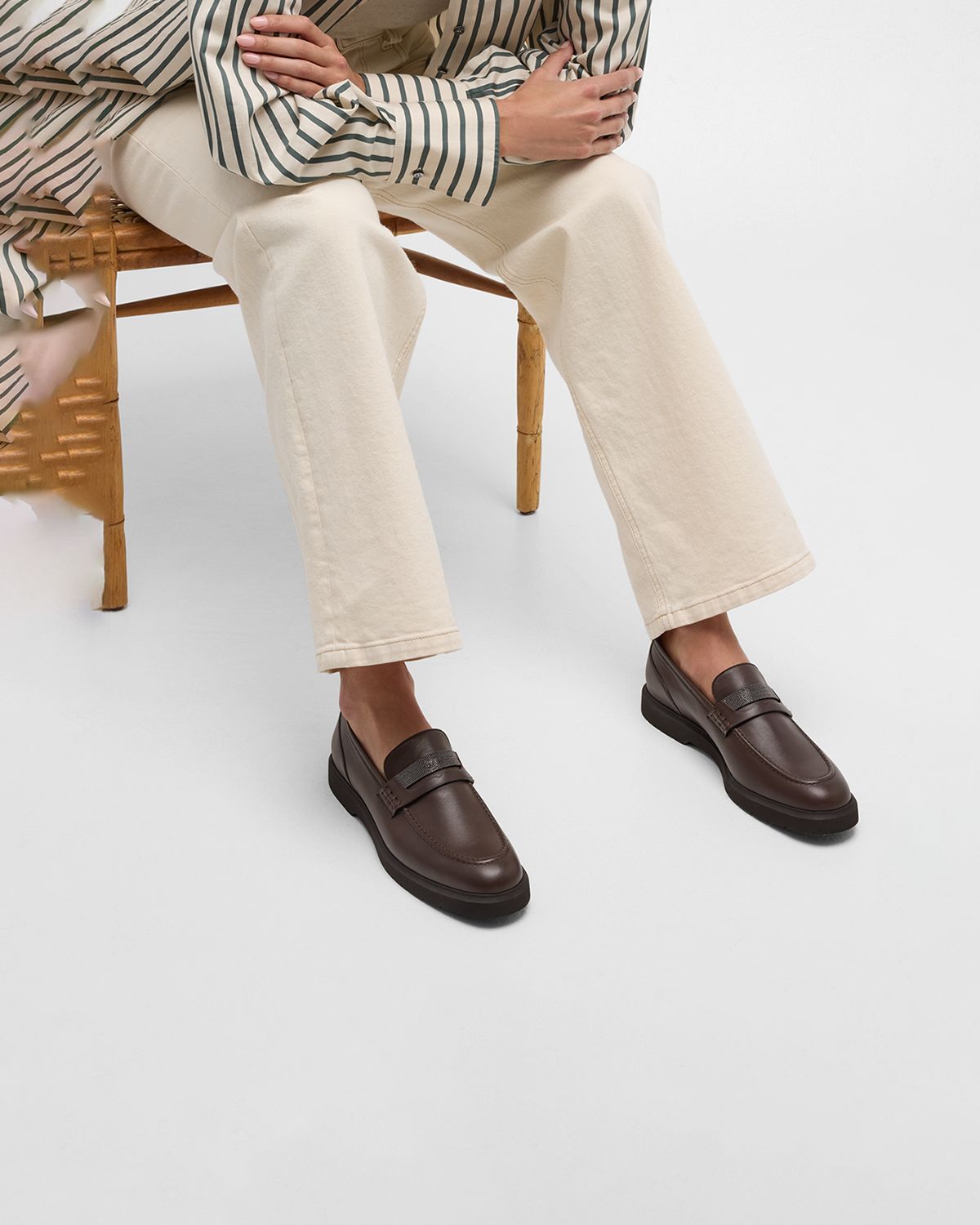 Brunello Cucinelli Leather Monili Penny Loafers