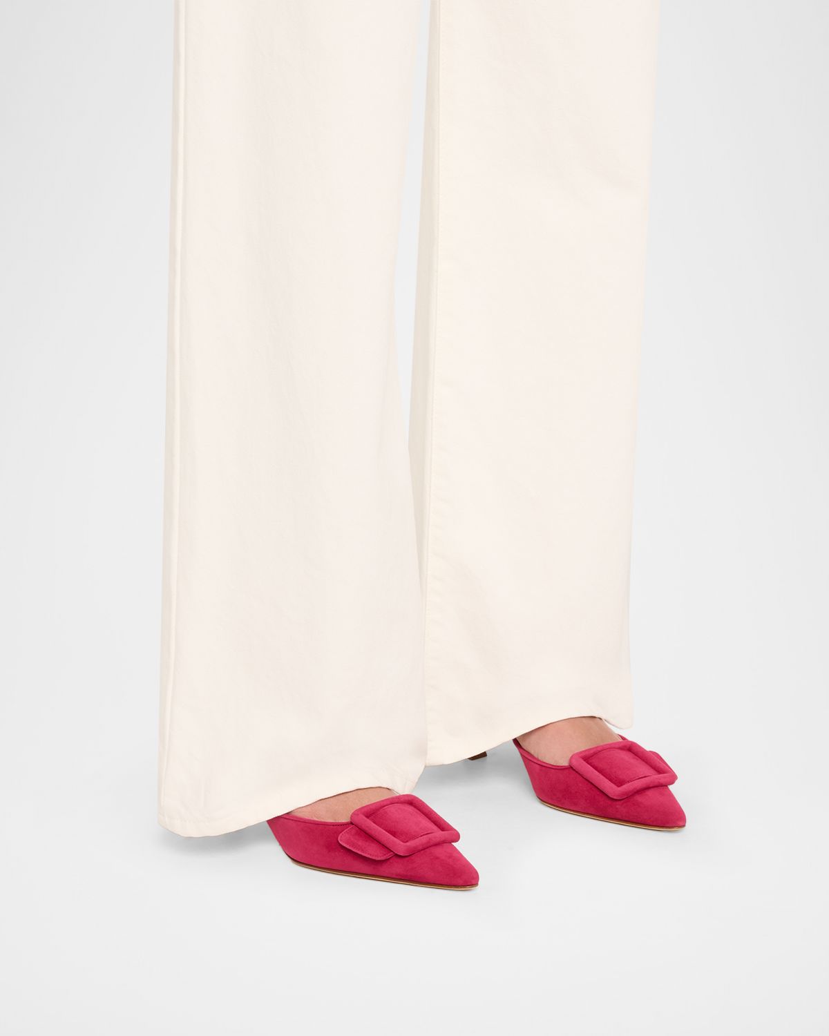 Manolo Blahnik Maysale Suede Buckle Mules