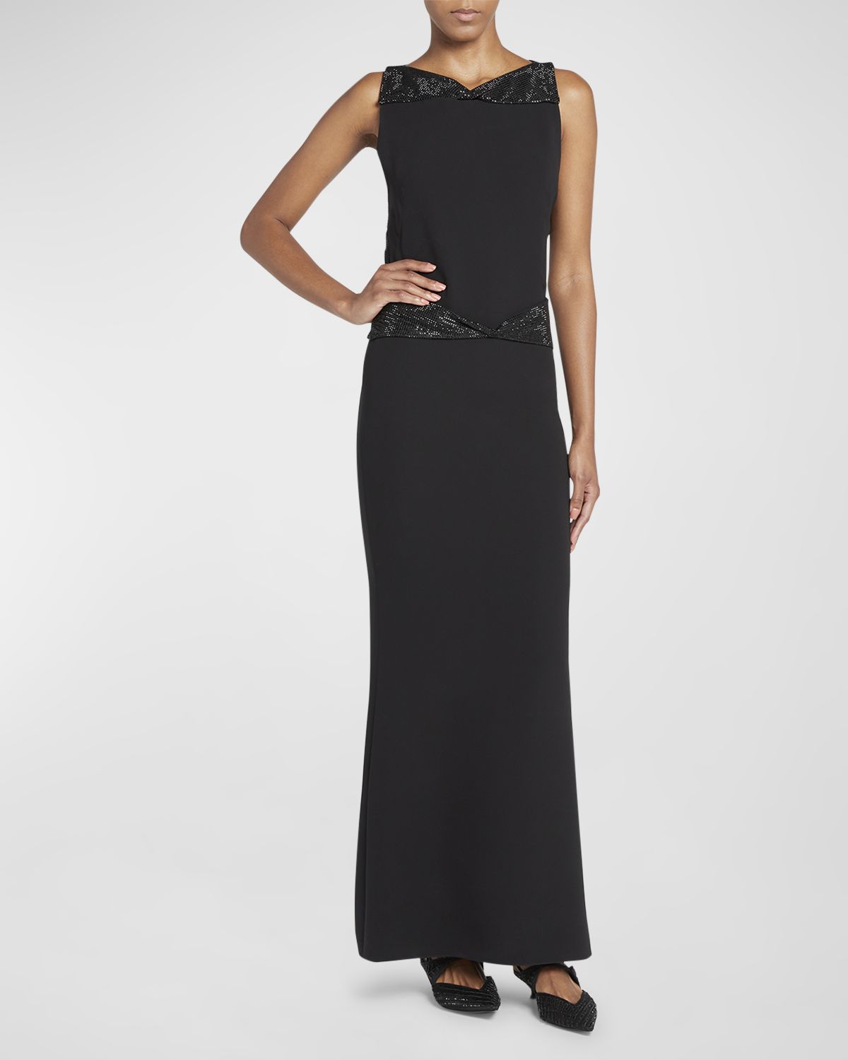 Giorgio Armani Crystal Back Cutout Trumpet Silk Gown
