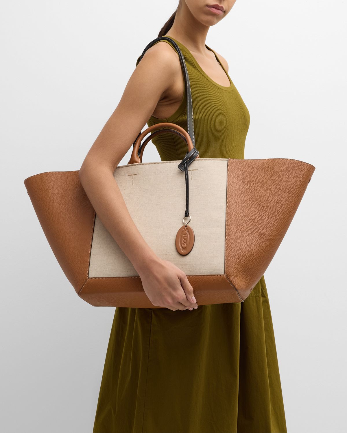 Tod 's Large Double Up Leather and Canvas Shopping Bag