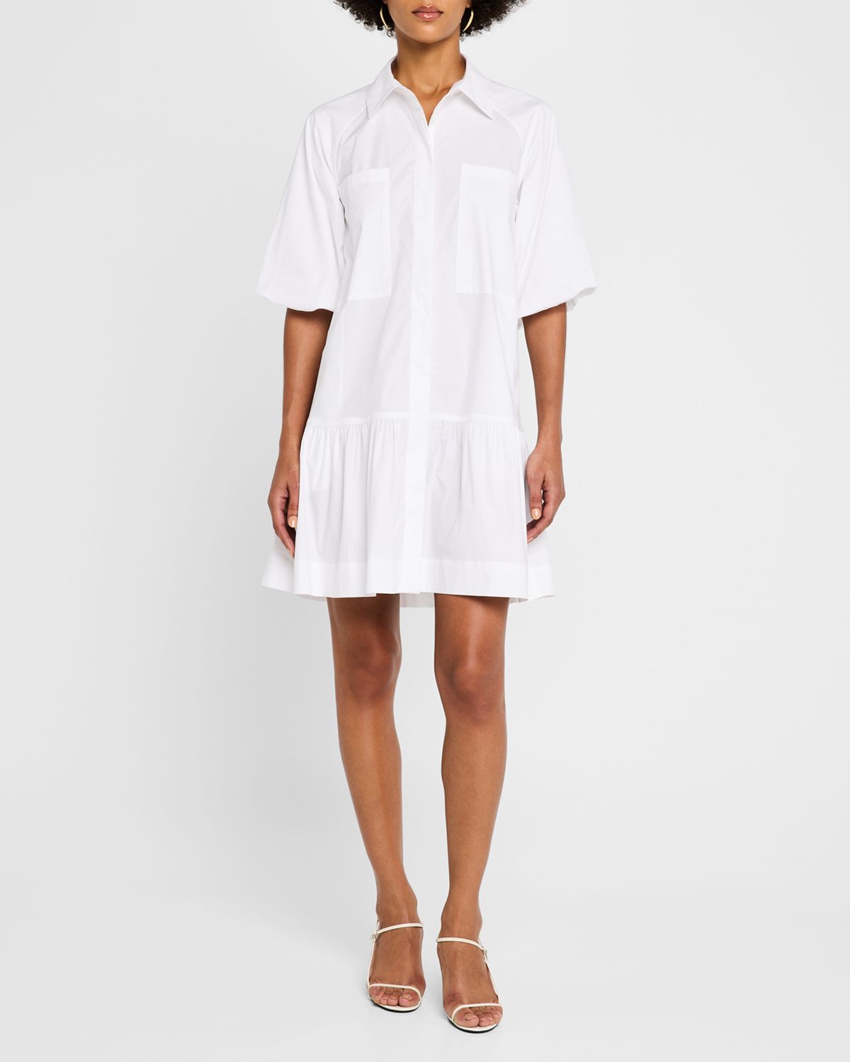 SIMKHAI Crissy Puff-Sleeve Cotton Poplin Mini Shirtdress