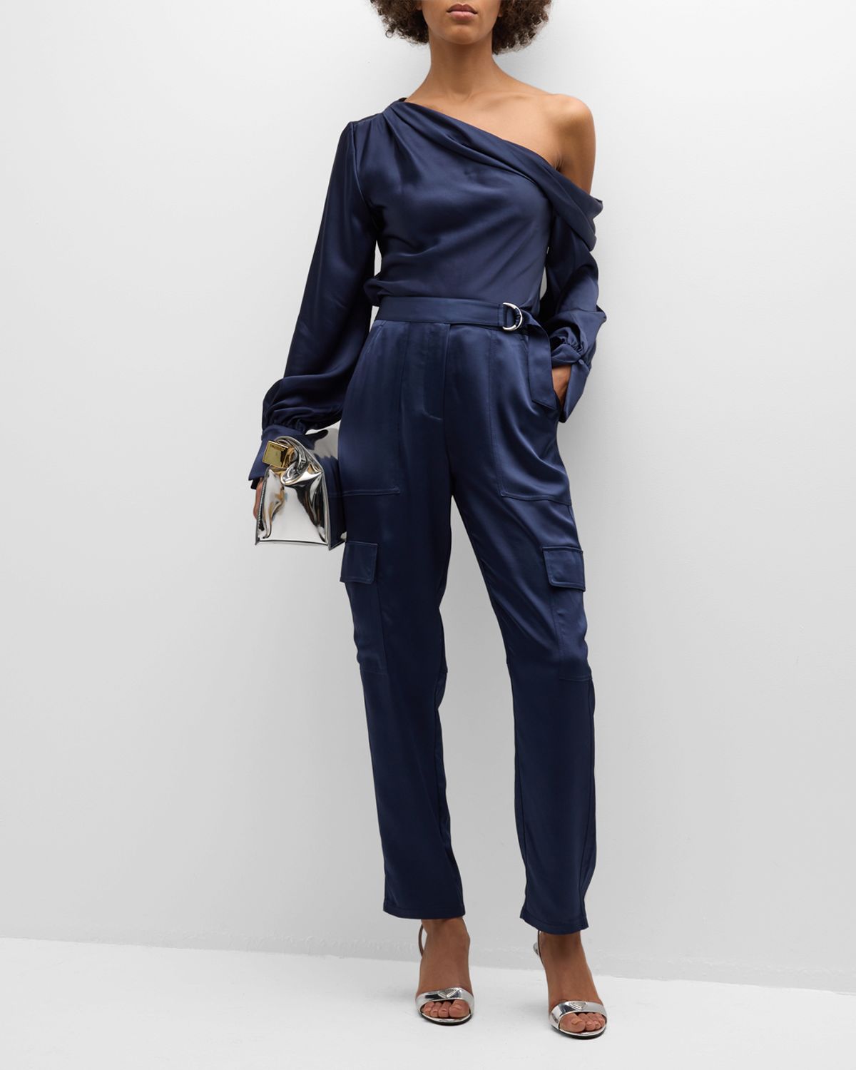 SIMKHAI Carolina Satin Straight-Leg Utility Pants