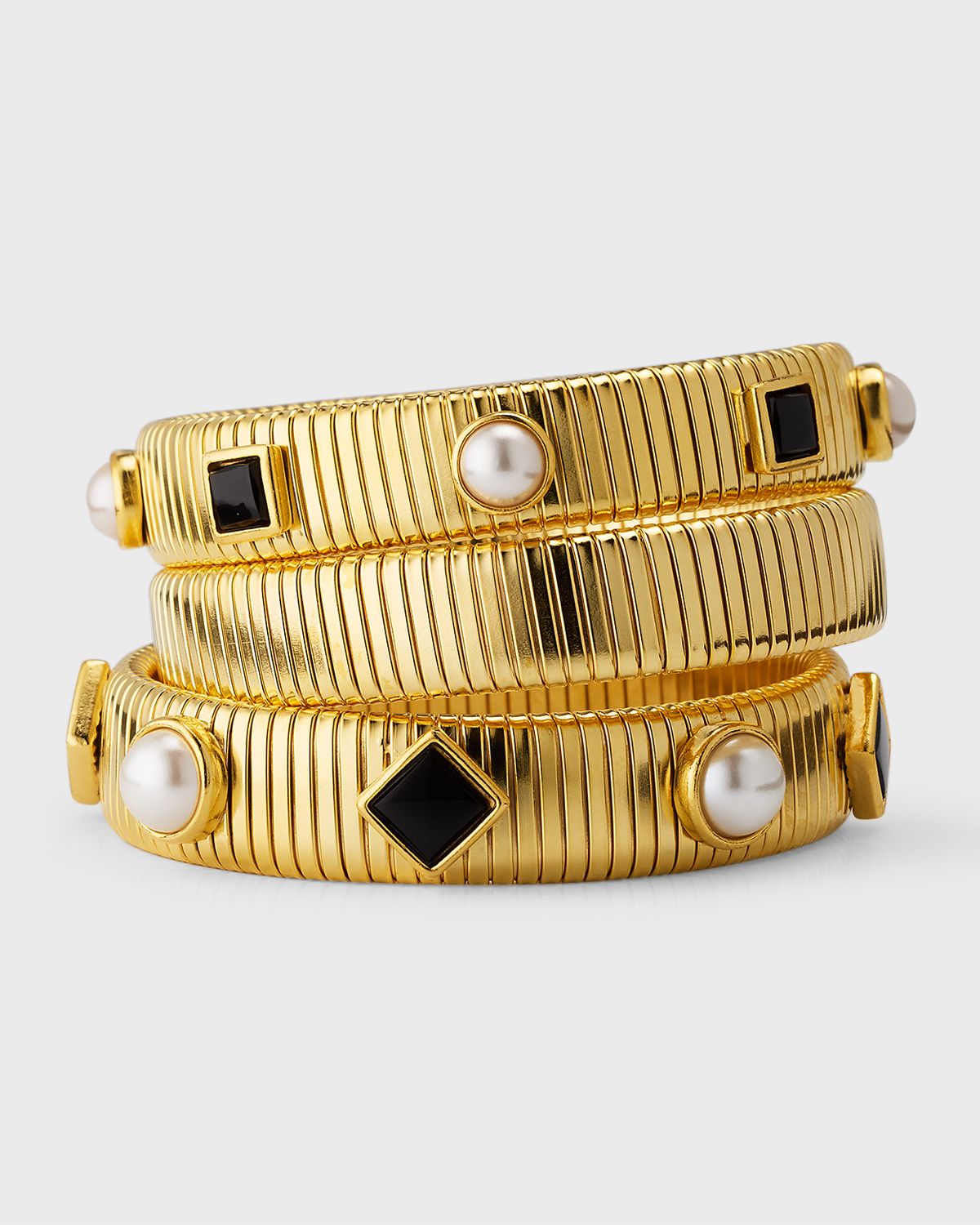 Ben-Amun Cobra Stone and Pearly Elastic Bracelets, Set of 3