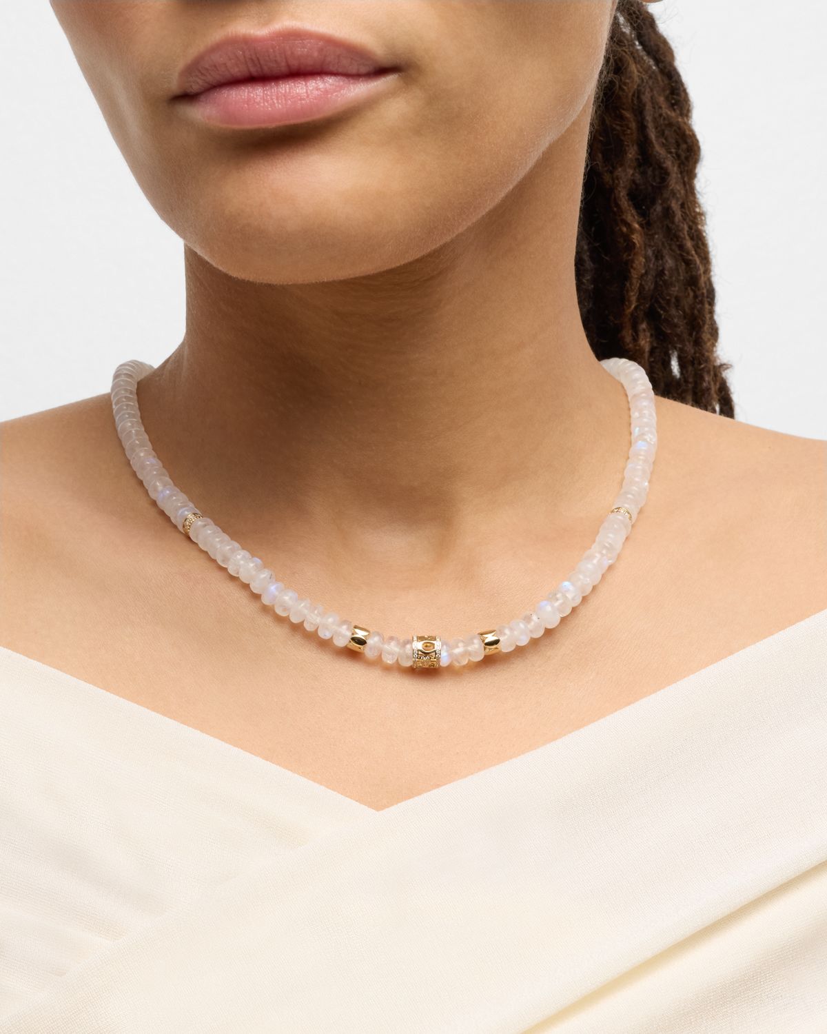 Sydney Evan Gold & Diamond Multi-Rondelle Rainbow Moonstone Necklace