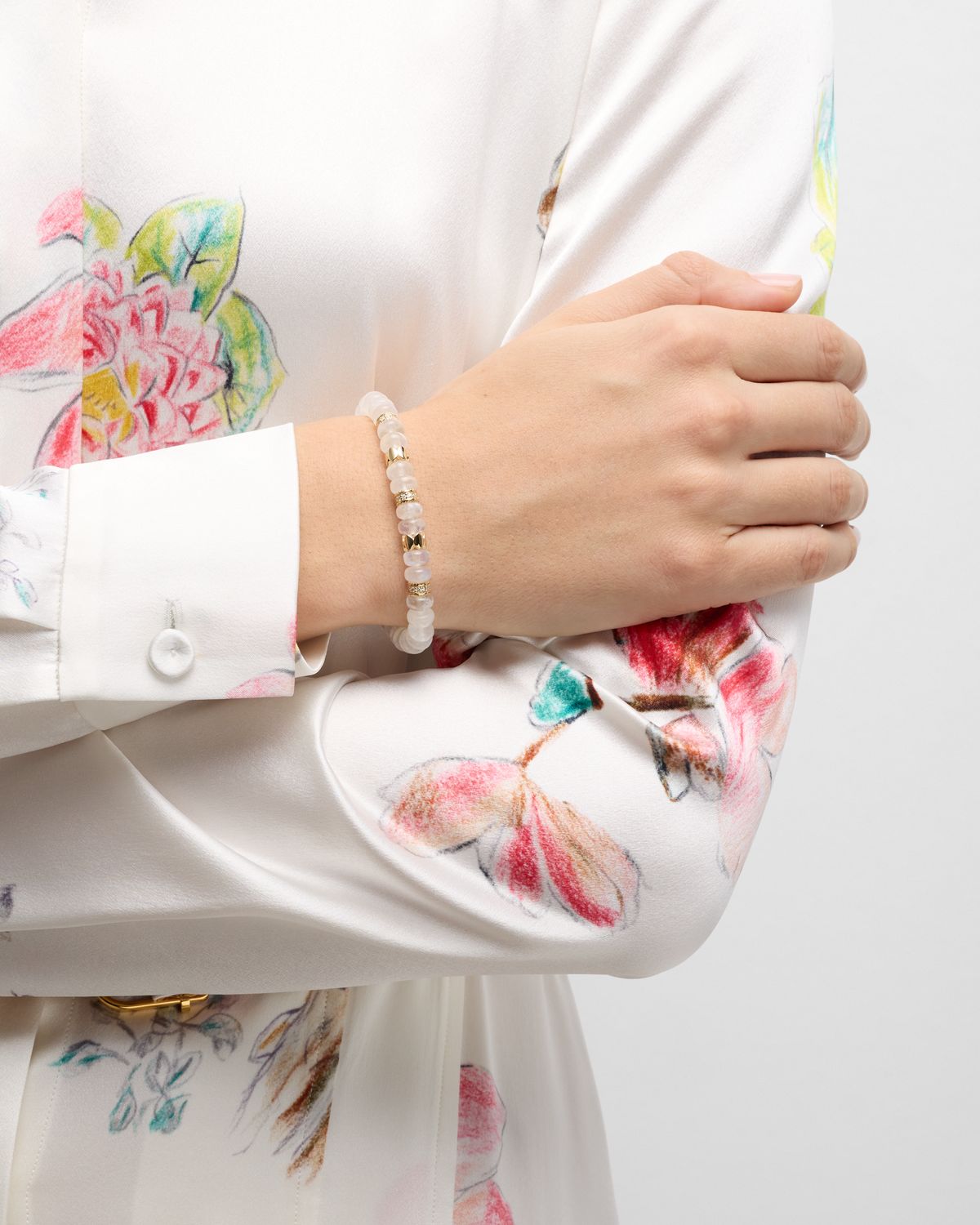 Sydney Evan 14K Yellow Gold Moonstone Bead Bracelet with Diamonds