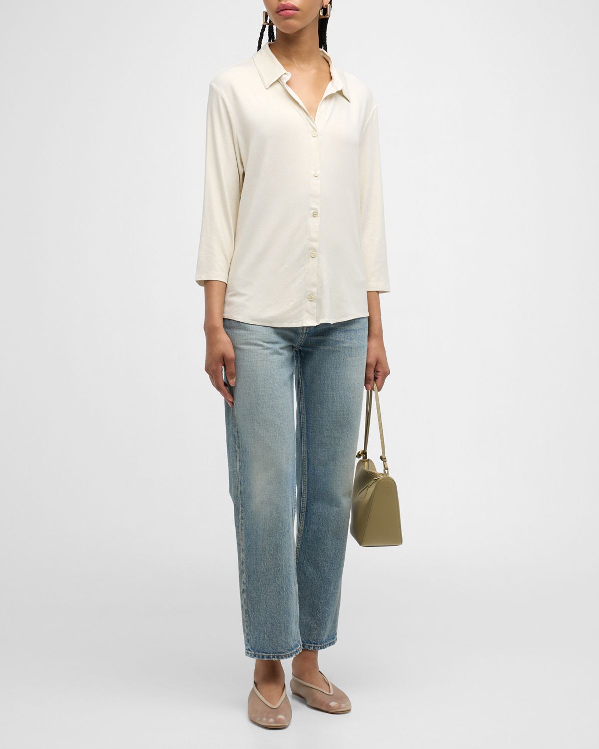 Majestic Filatures Soft Touch Metallic Button-Front Shirt with Side Slits