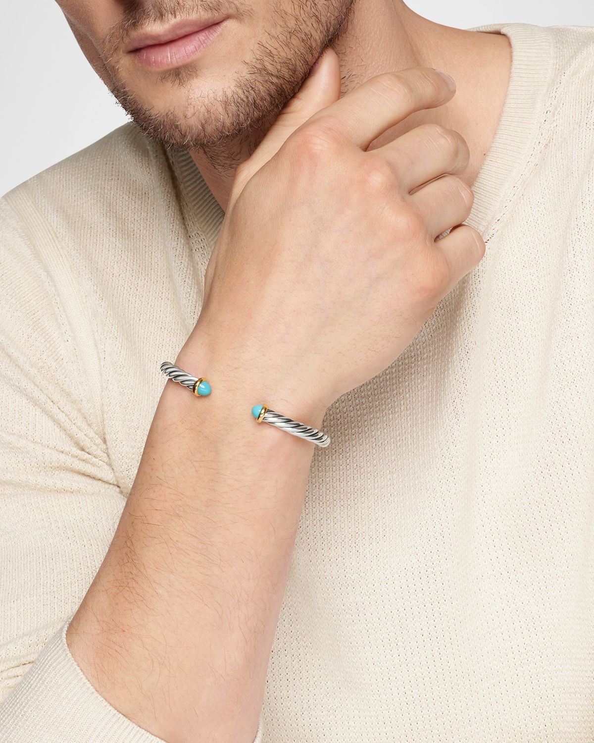 David Yurman Men 's Cable Flex Cuff Bracelet with Gemstone and 14K Gold in Silver