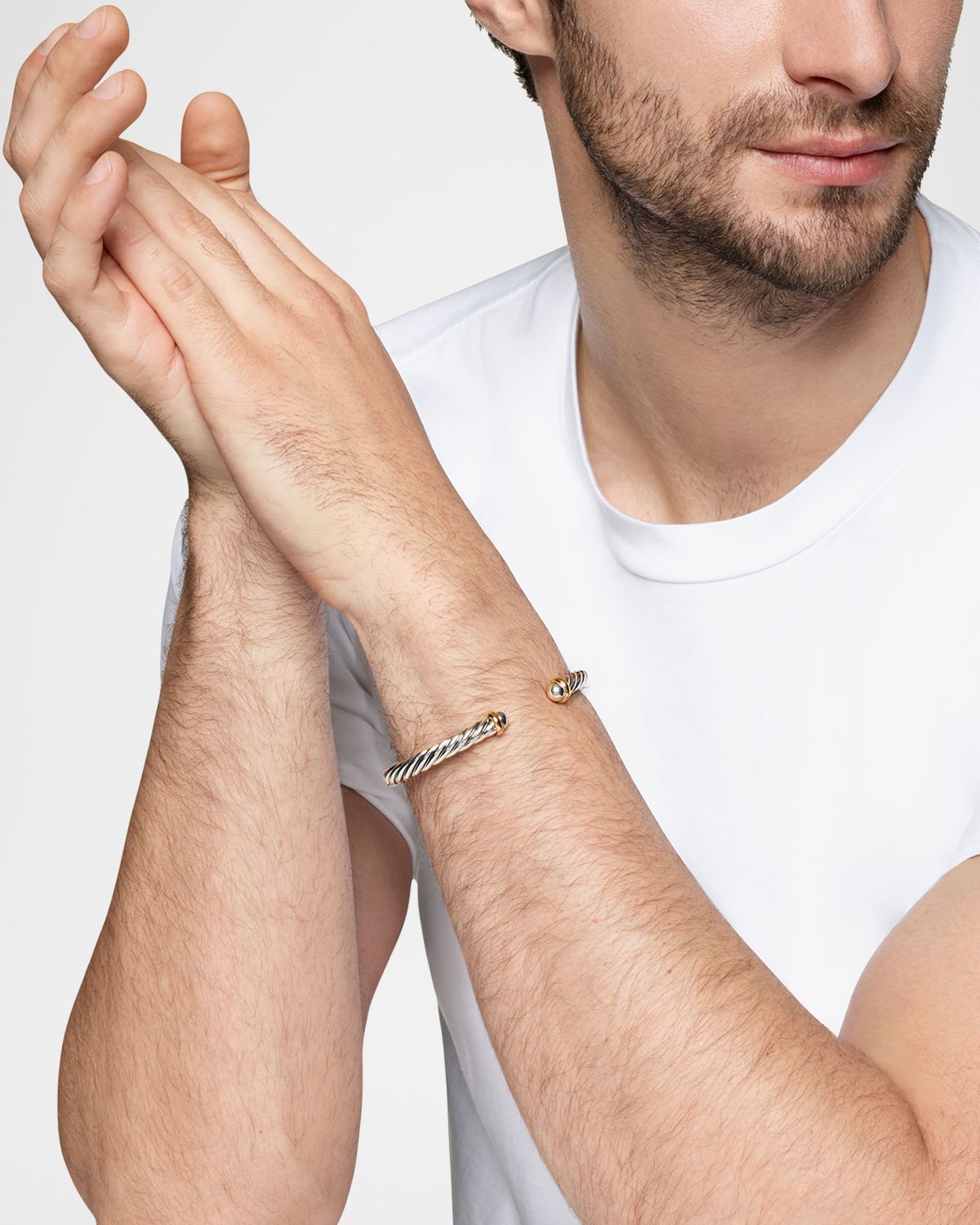 David Yurman Men 's Cable Flex Cuff Bracelet with Gemstone and 14K Gold in Silver