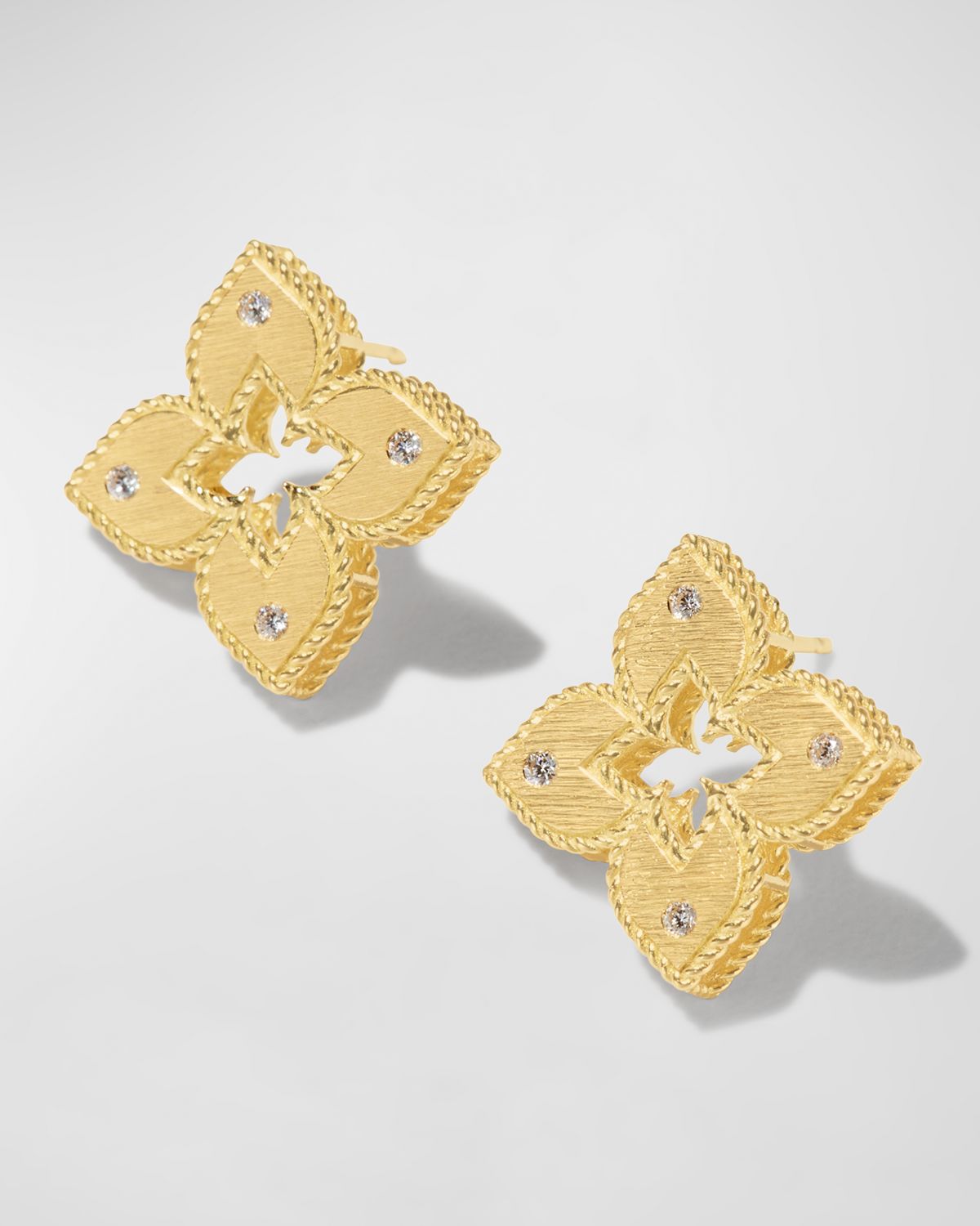 Roberto Coin 18K Petite Venetian Princess Satin and Diamond Flower Stud Earrings