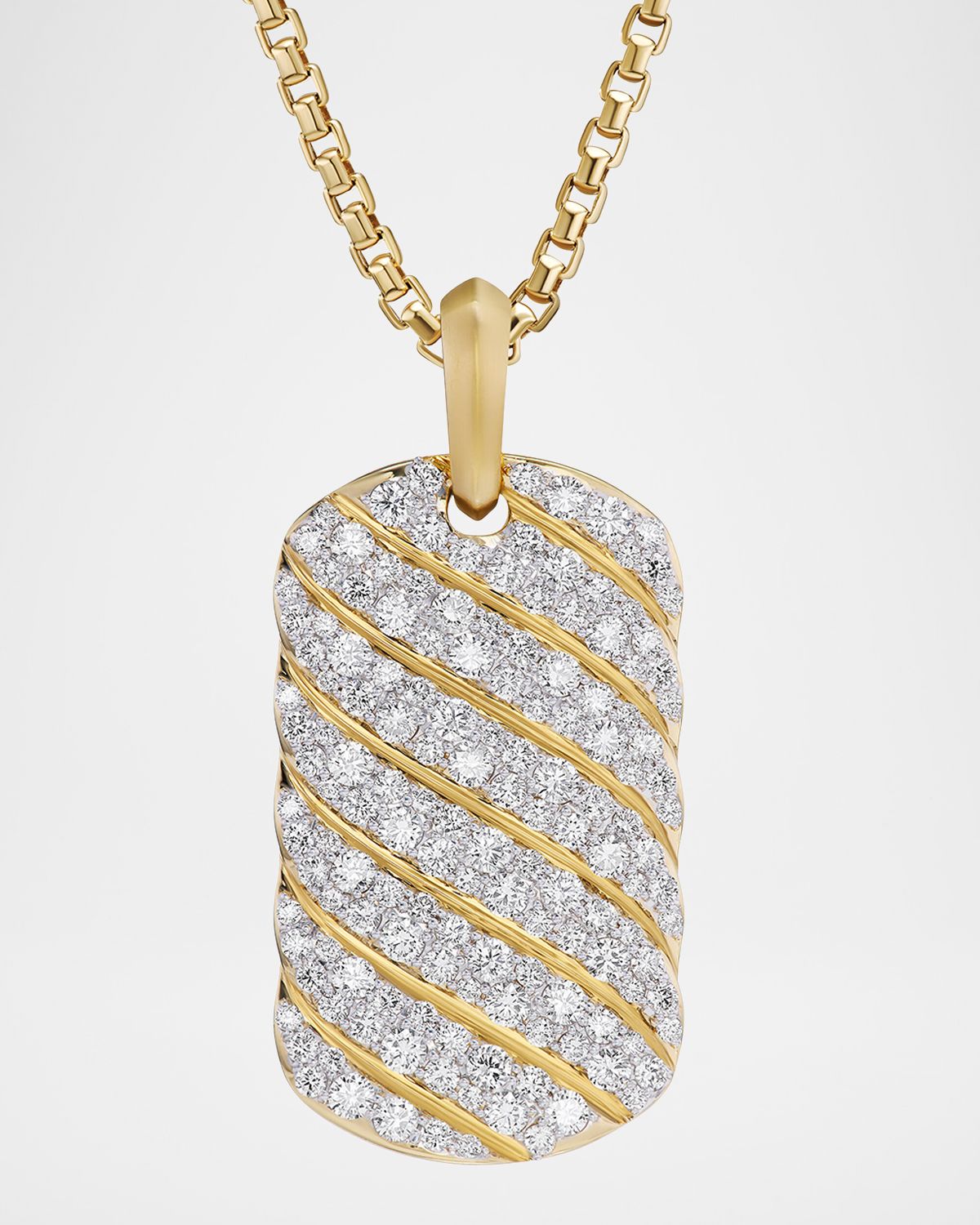 David Yurman Men 's Sculpted Cable Tag in 18K Gold with Diamonds, 35mm