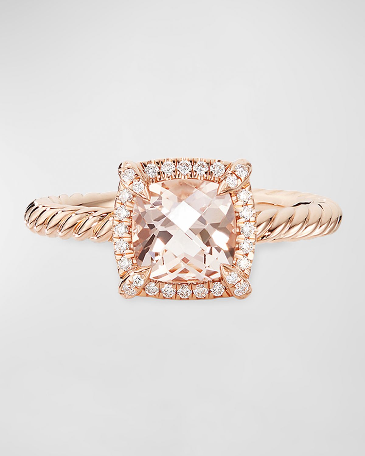David Yurman Petite Chatelaine Pave Bezel Ring in 18K Rose Gold with Morganite