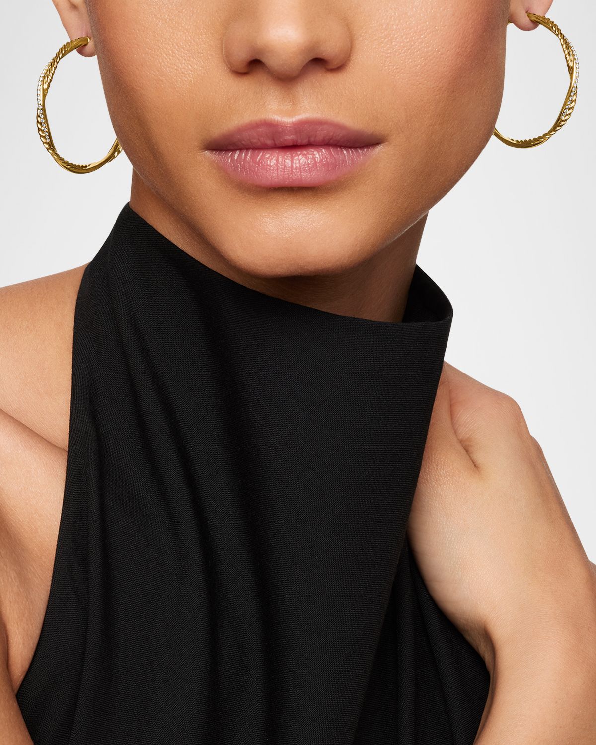 David Yurman Petite Infinity Hoop Earrings in 18K Gold with Diamonds, 4mm, 1.65"L