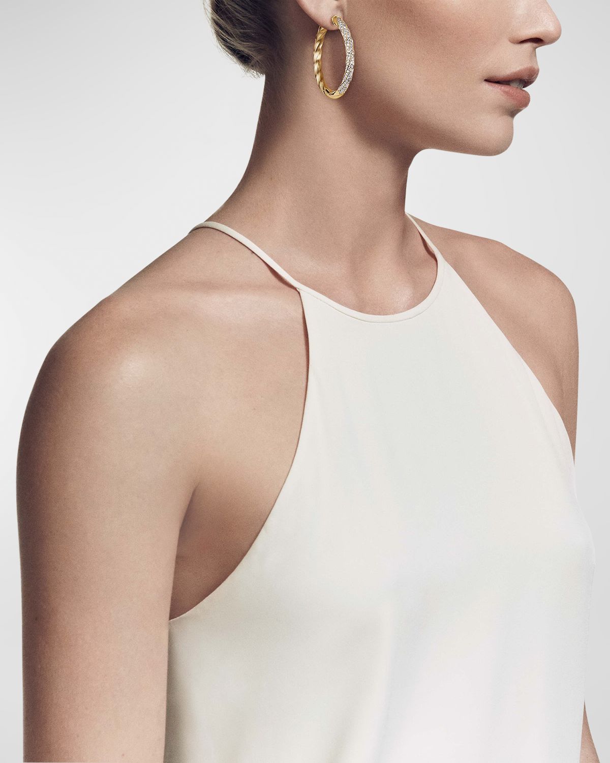 David Yurman Cable Edge Hoop Earrings with Diamonds in 18K Gold, 1.5"L