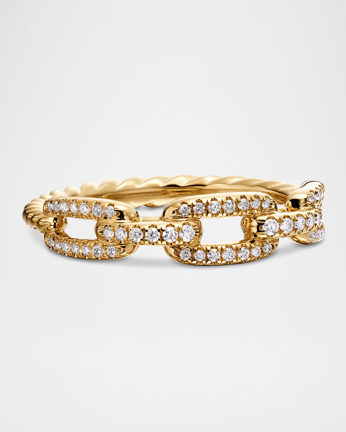 David Yurman Stax Single-Row Pave Chain Link Ring with Diamonds in 18K Gold