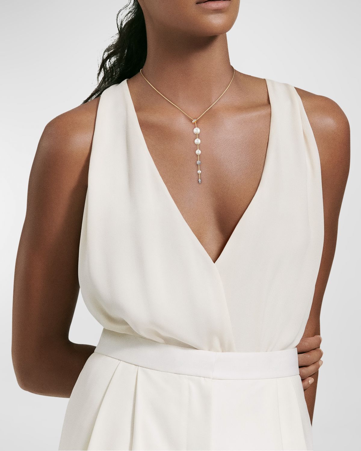 David Yurman Pearl and Pave Necklace in 18K Gold with Diamonds, 28"L