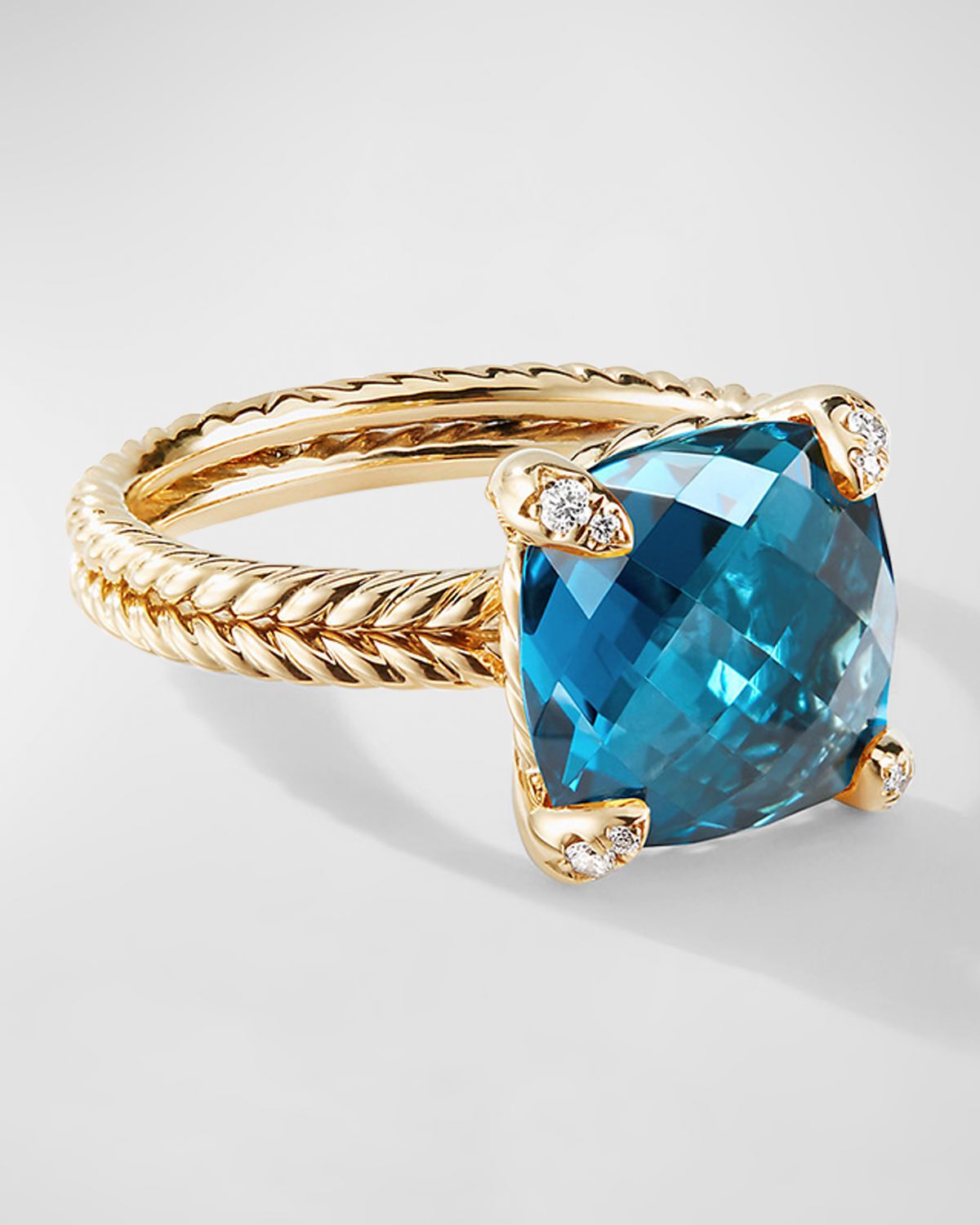 David Yurman Chatelaine Ring with Diamonds and Gemstone in 18K Gold, 11mm