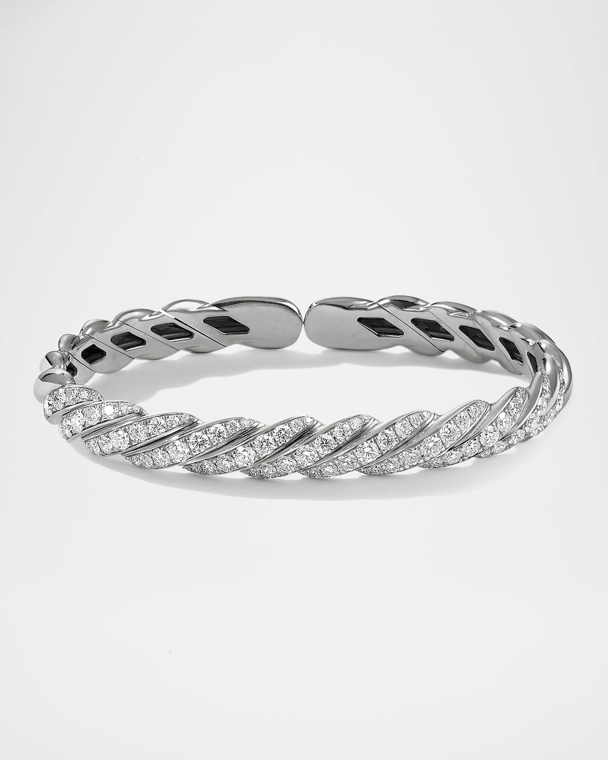 David Yurman Sculpted Cable Flex Bracelet with Diamonds in 18K White Gold, 7.5mm