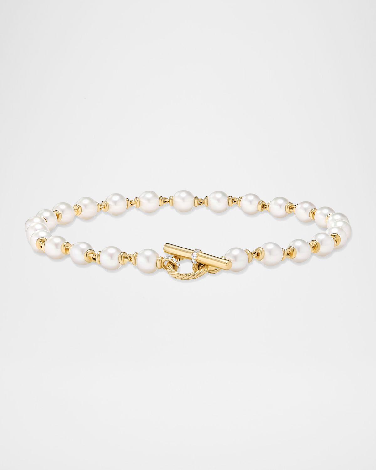 David Yurman Pearl Linked Necklace with Diamonds in 18K Gold, 10-12mm