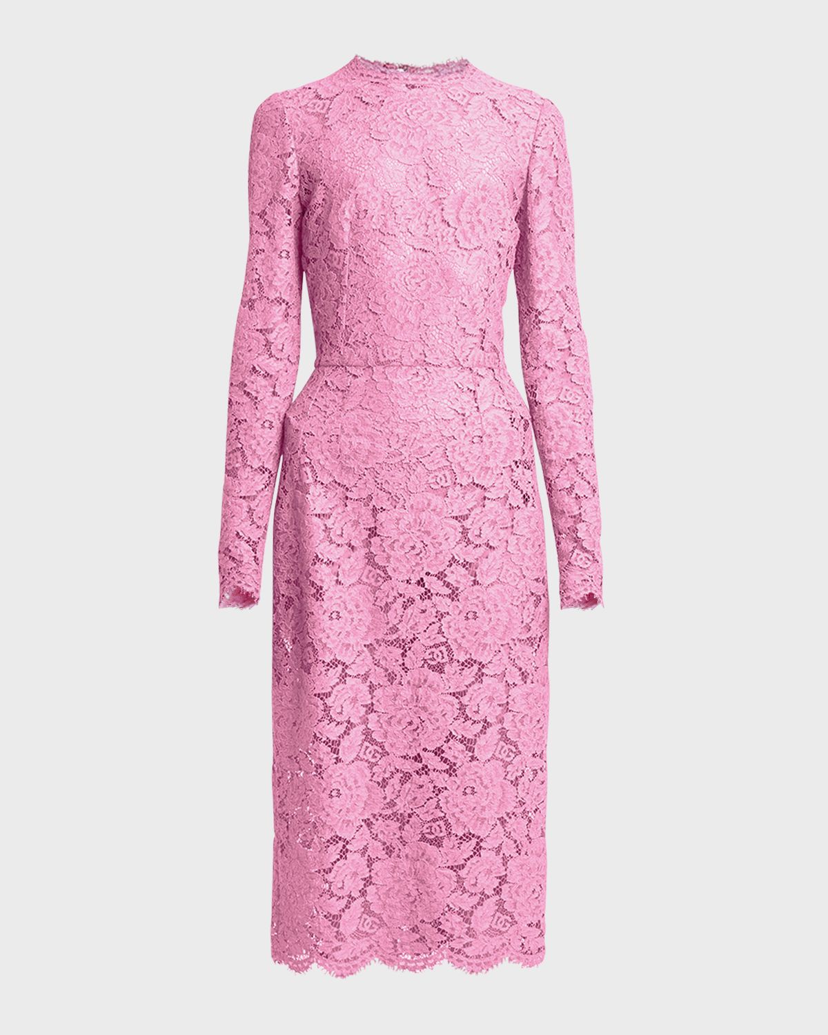 Dolce & Gabbana Floral Lace Long-Sleeve Midi Dress