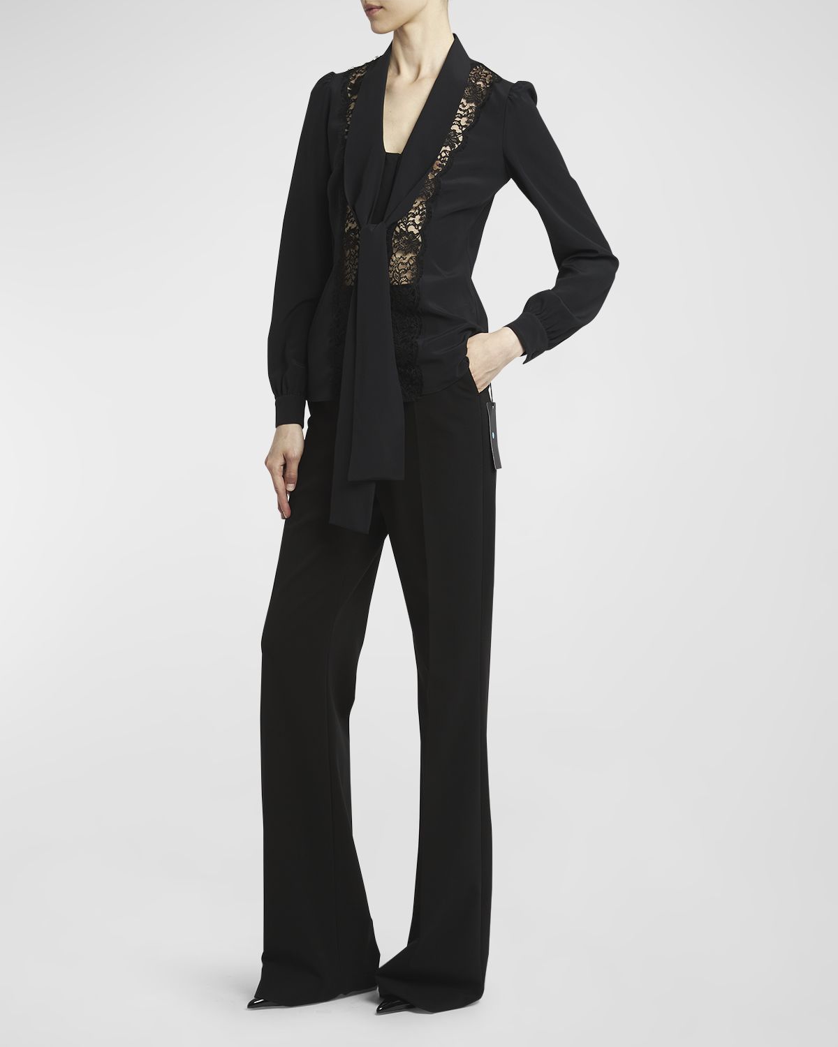 Dolce & Gabbana Tie-Neck Blouse with Lace Inset Detail