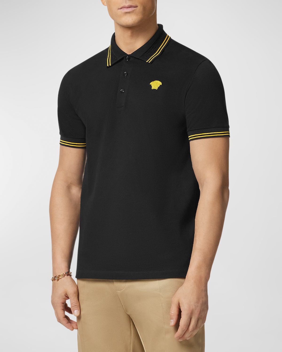 Versace Men 's Pop Medusa Tipped Polo Shirt | Thumbnail 4 Versace Men 's Pop Medusa Tipped Polo Shirt | Thumbnail 4