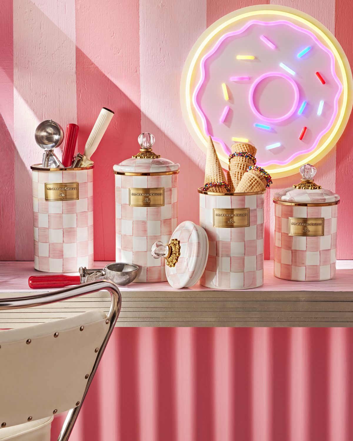 MacKenzie-Childs Rosy Check Enamel Utensil Holder